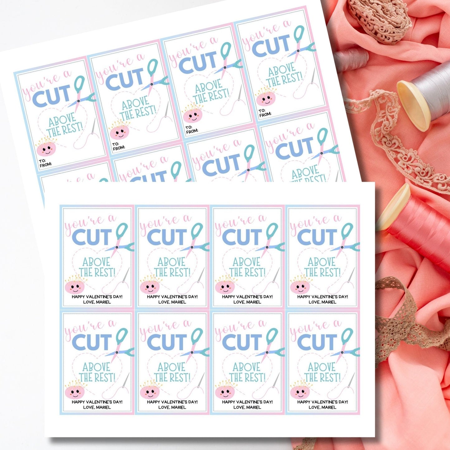 Sewing Valentine Tag | Youre a Cut Above the Rest | Teacher Appreciation Class Non Candy Printable Editable Tag | Seamstress Emroidery