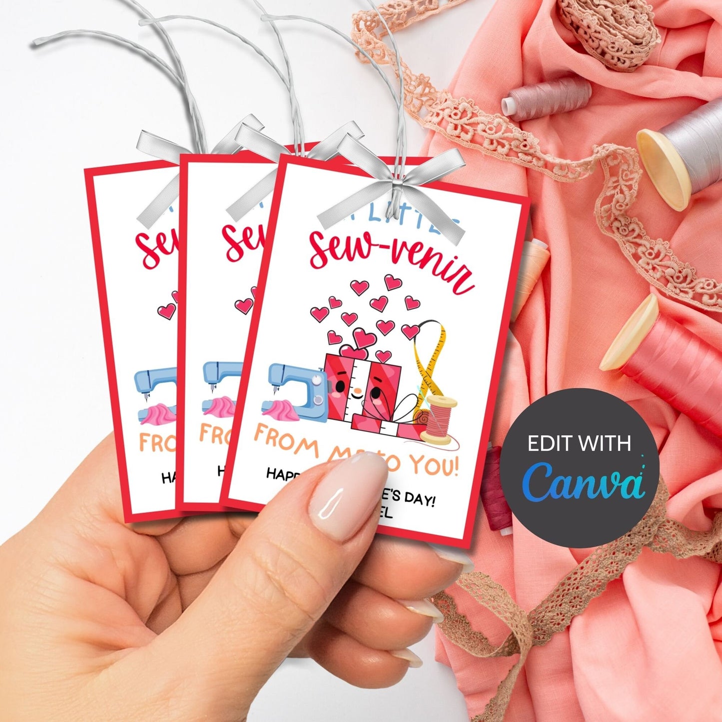 Sewing Valentine Tag | A Little Sewvenir | Teacher Appreciation Class NonCandy Printable Editable Tag | Seamstress Embroidery