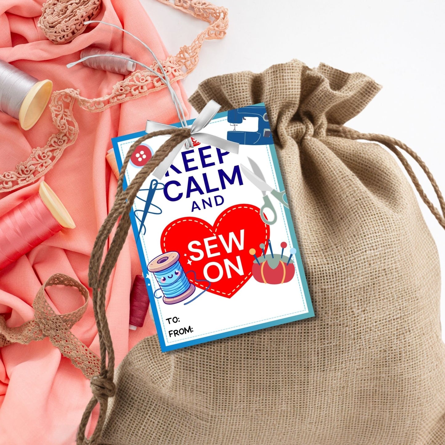 Sewing Valentine Tag | Keep Calm and Sew On | Teacher Appreciation Class NonCandy Printable Editable Tag | Seamstress Embroidery