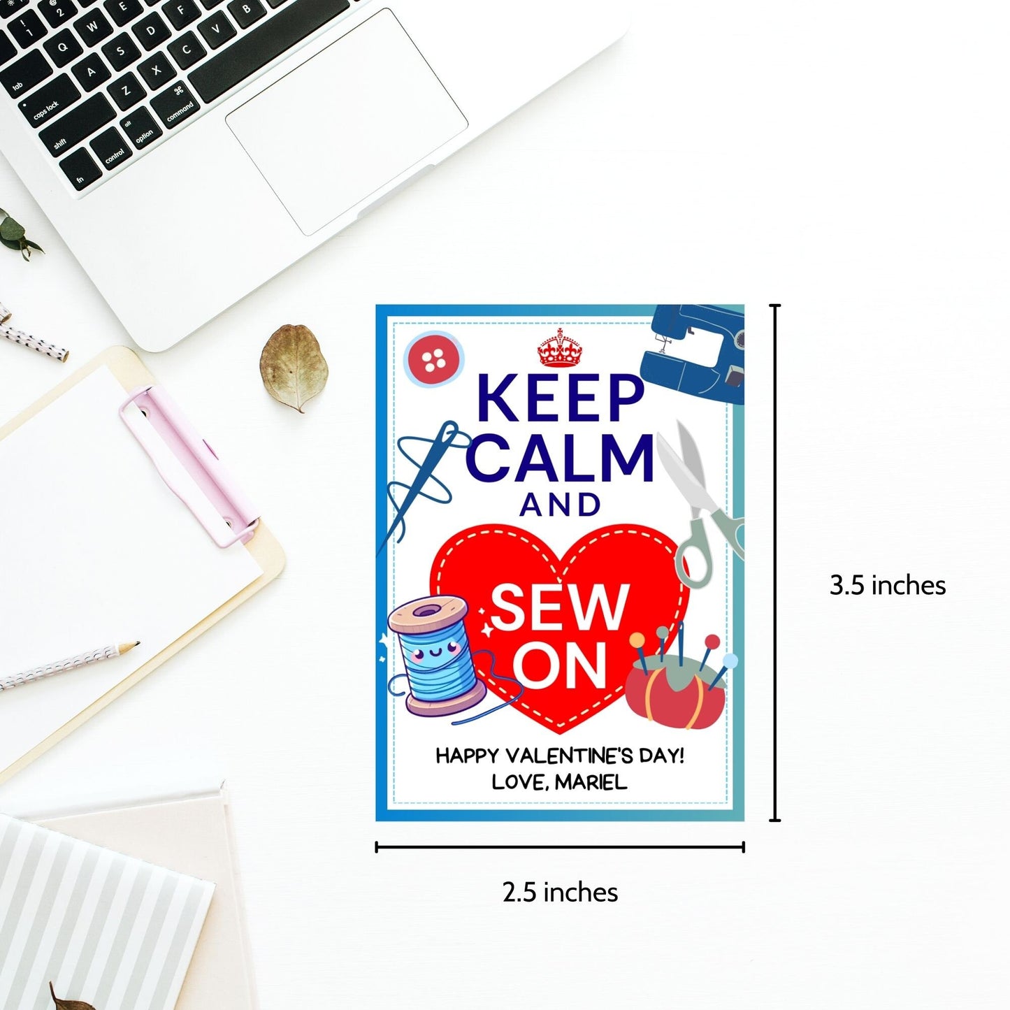 Sewing Valentine Tag | Keep Calm and Sew On | Teacher Appreciation Class NonCandy Printable Editable Tag | Seamstress Embroidery