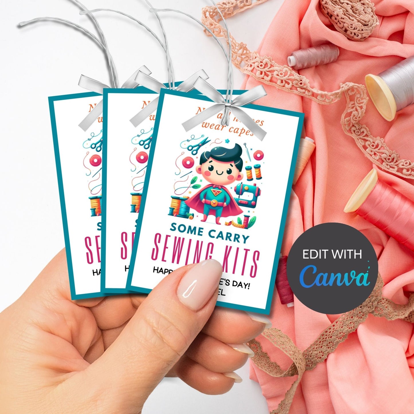 Sewing Valentine Tag Boy | Not All Heroes Wear Capes | Teacher Appreciation Class NonCandy Printable Editable Tag | Stitch | Sewing Kits