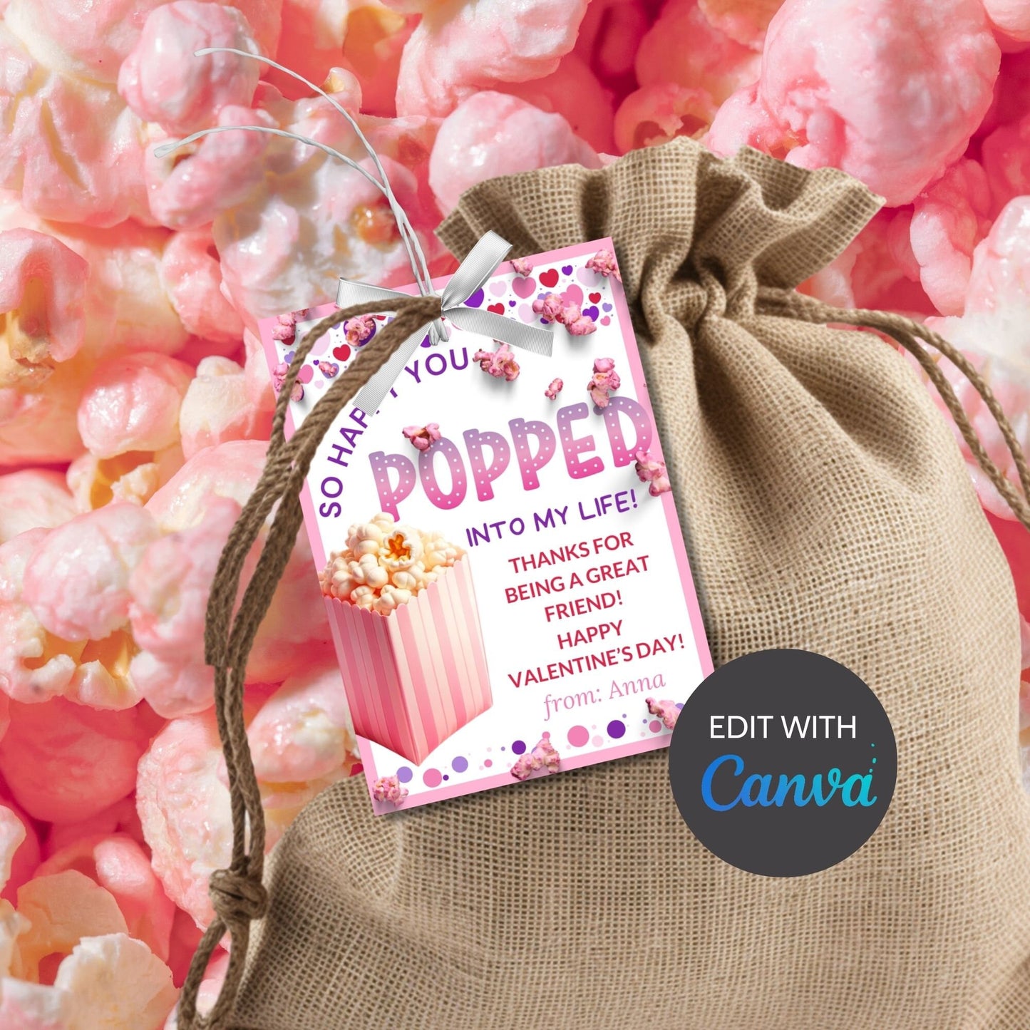 Pink Popcorn Valentine Tag | Have a Poppin | Kids Printable Popcorn Bag Sticker | Appreciation Gift | Instant Download | Classroom Valentine