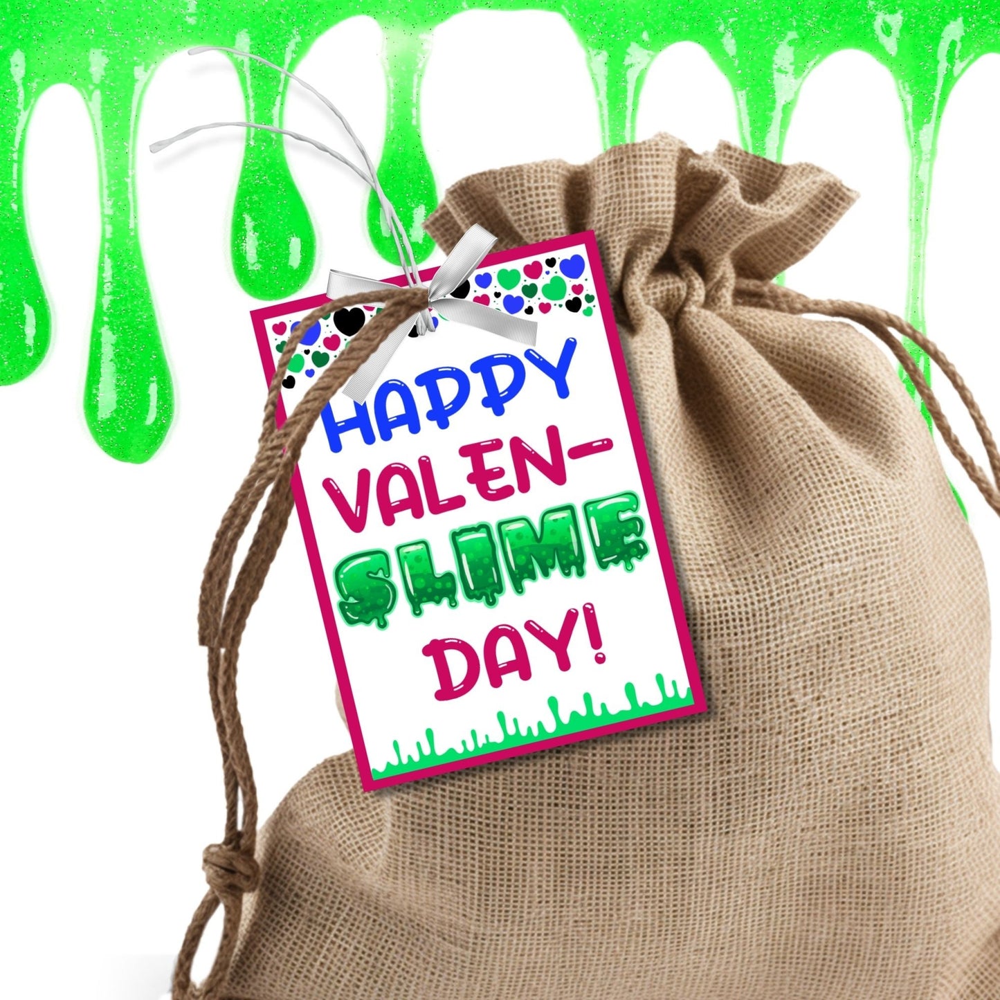 Slime Valentine Tag Sticker | Slime Valentine Bag Topper | School Valentine | Classroom Treat | Name Editable Yourself | Instant Download