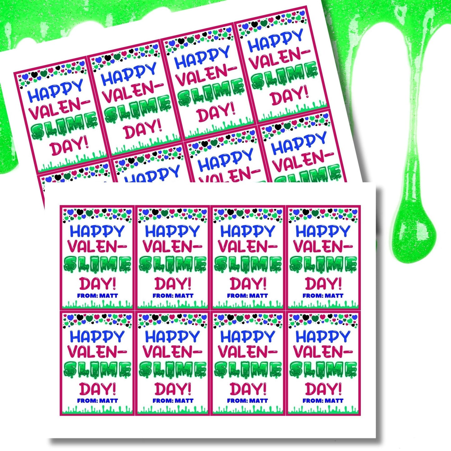 Slime Valentine Tag Sticker | Slime Valentine Bag Topper | School Valentine | Classroom Treat | Name Editable Yourself | Instant Download