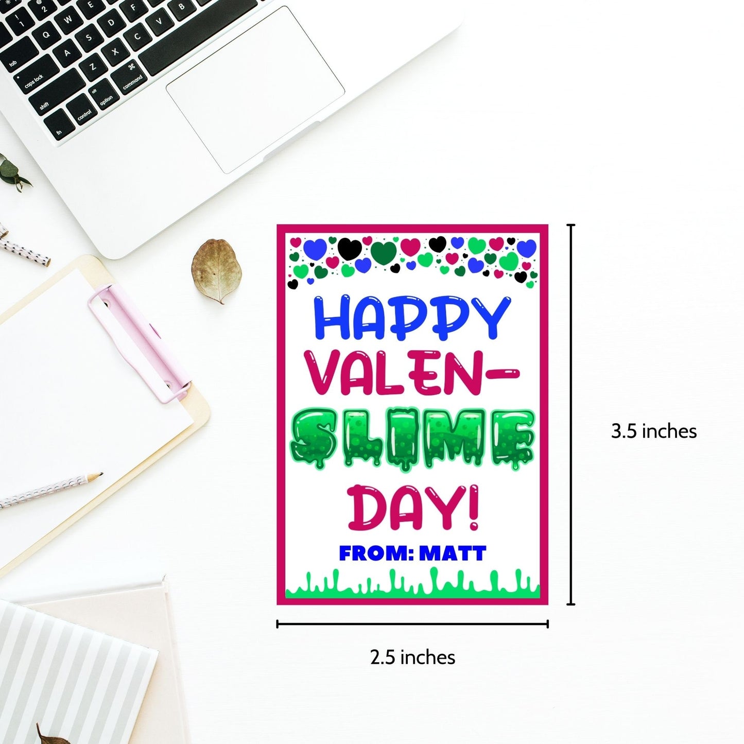Slime Valentine Tag Sticker | Slime Valentine Bag Topper | School Valentine | Classroom Treat | Name Editable Yourself | Instant Download