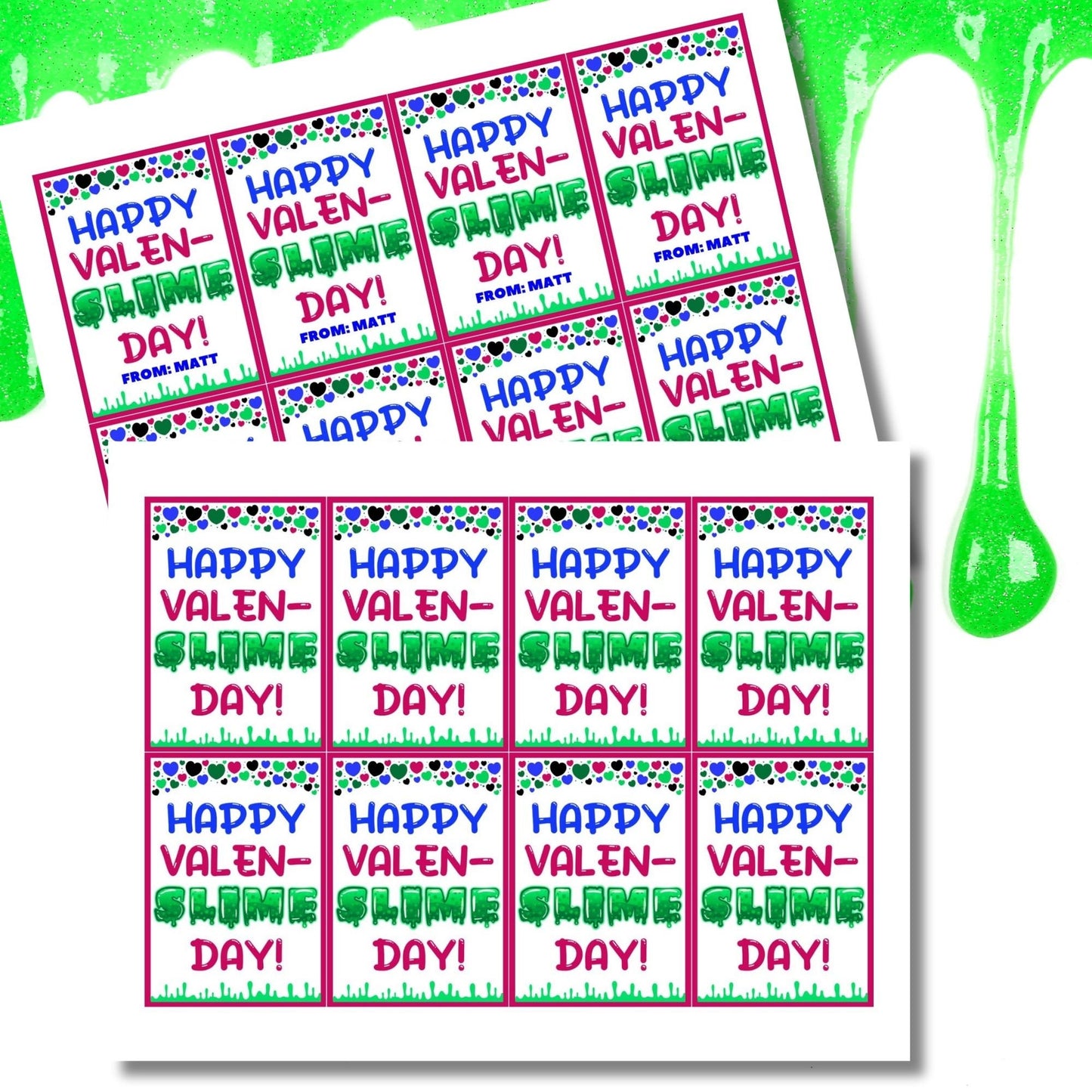 Slime Valentine Tag Sticker | Slime Valentine Bag Topper | School Valentine | Classroom Treat | Name Editable Yourself | Instant Download