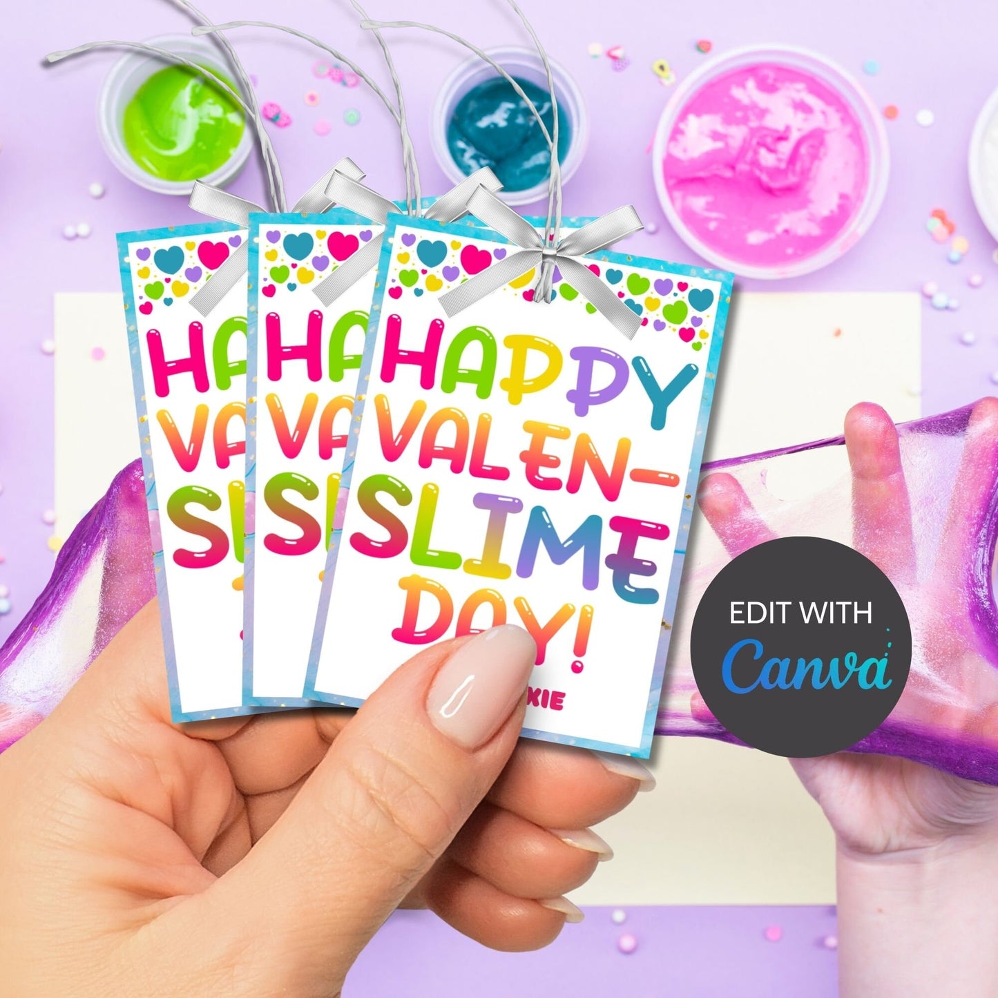 Slime Valentine Tag Sticker | Happy Valenslime Day | Colorful Valentines | Slime Valentine Bag Topper | School Valentine | Classroom Treat