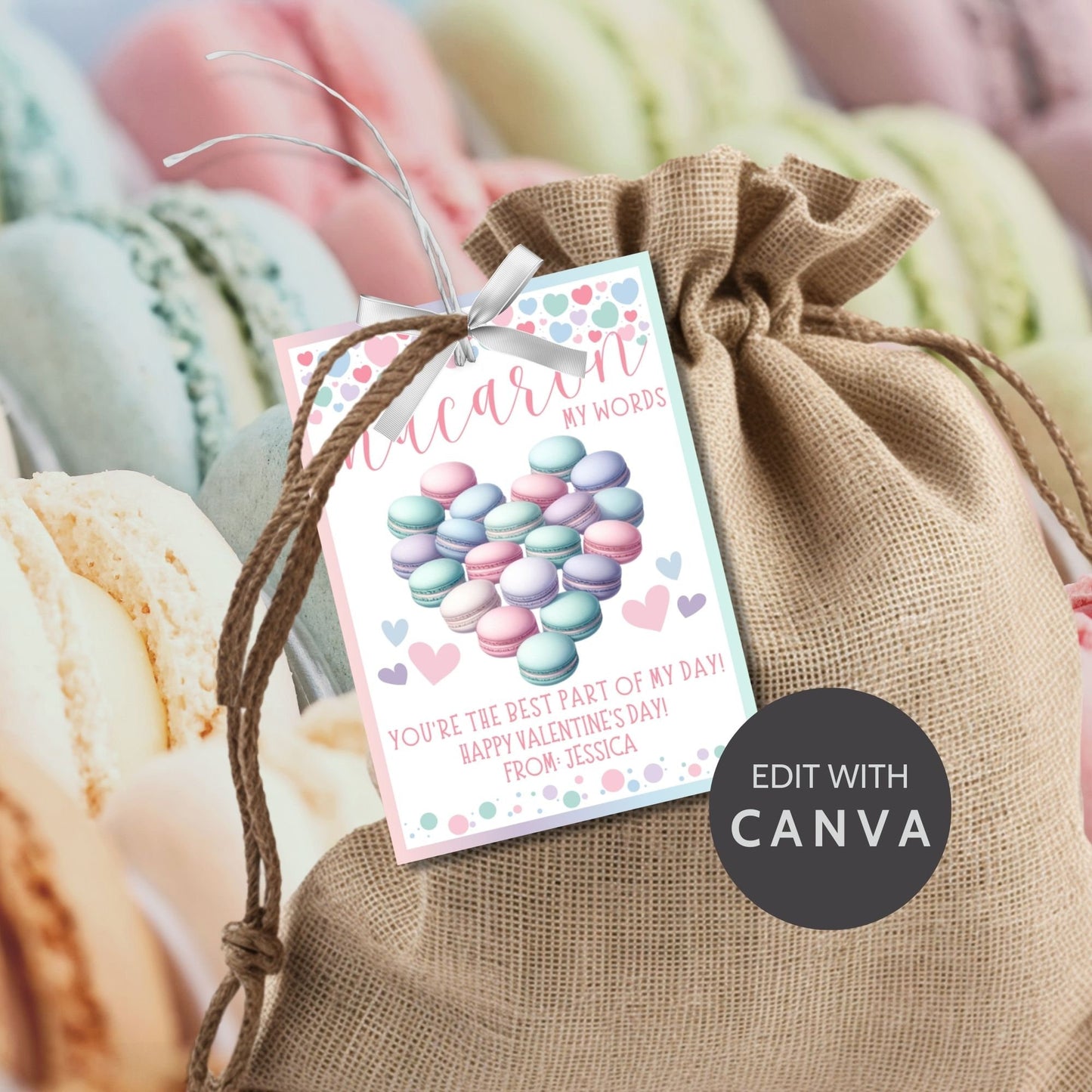 Macaron Valentine Printable Editable Gift Tag | French Macarons | Pastel Macaron Stickers | Thank You Tag | Teacher Friend Appreciation Gift