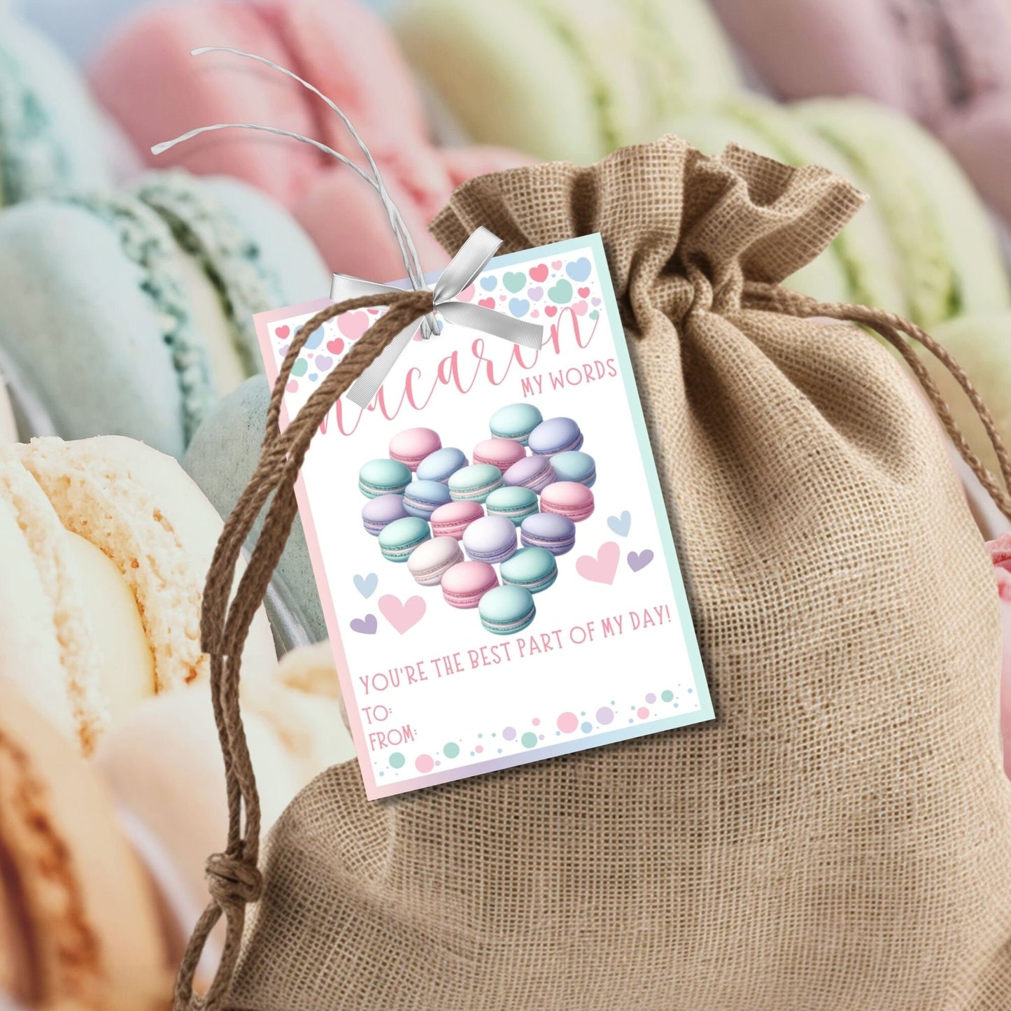 Macaron Valentine Printable Editable Gift Tag | French Macarons | Pastel Macaron Stickers | Thank You Tag | Teacher Friend Appreciation Gift