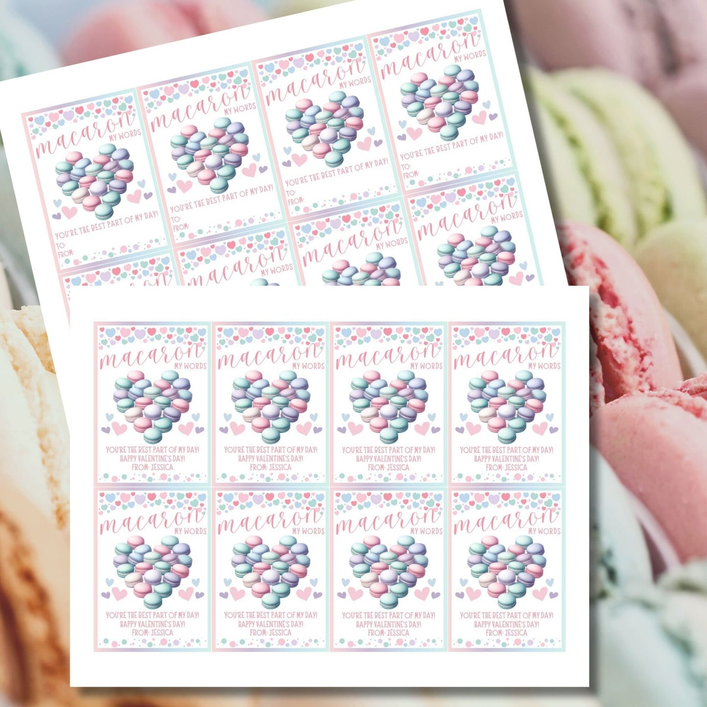 Macaron Valentine Printable Editable Gift Tag | French Macarons | Pastel Macaron Stickers | Thank You Tag | Teacher Friend Appreciation Gift