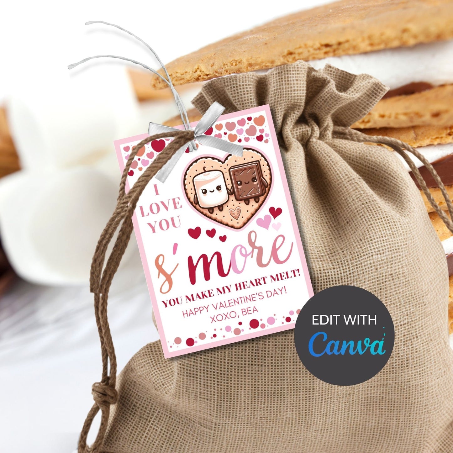 I Love You Smore Printable | Instant Download | Editable | Smores Bar | Smores Valentine Tag | Teacher Friend Classmate Smores