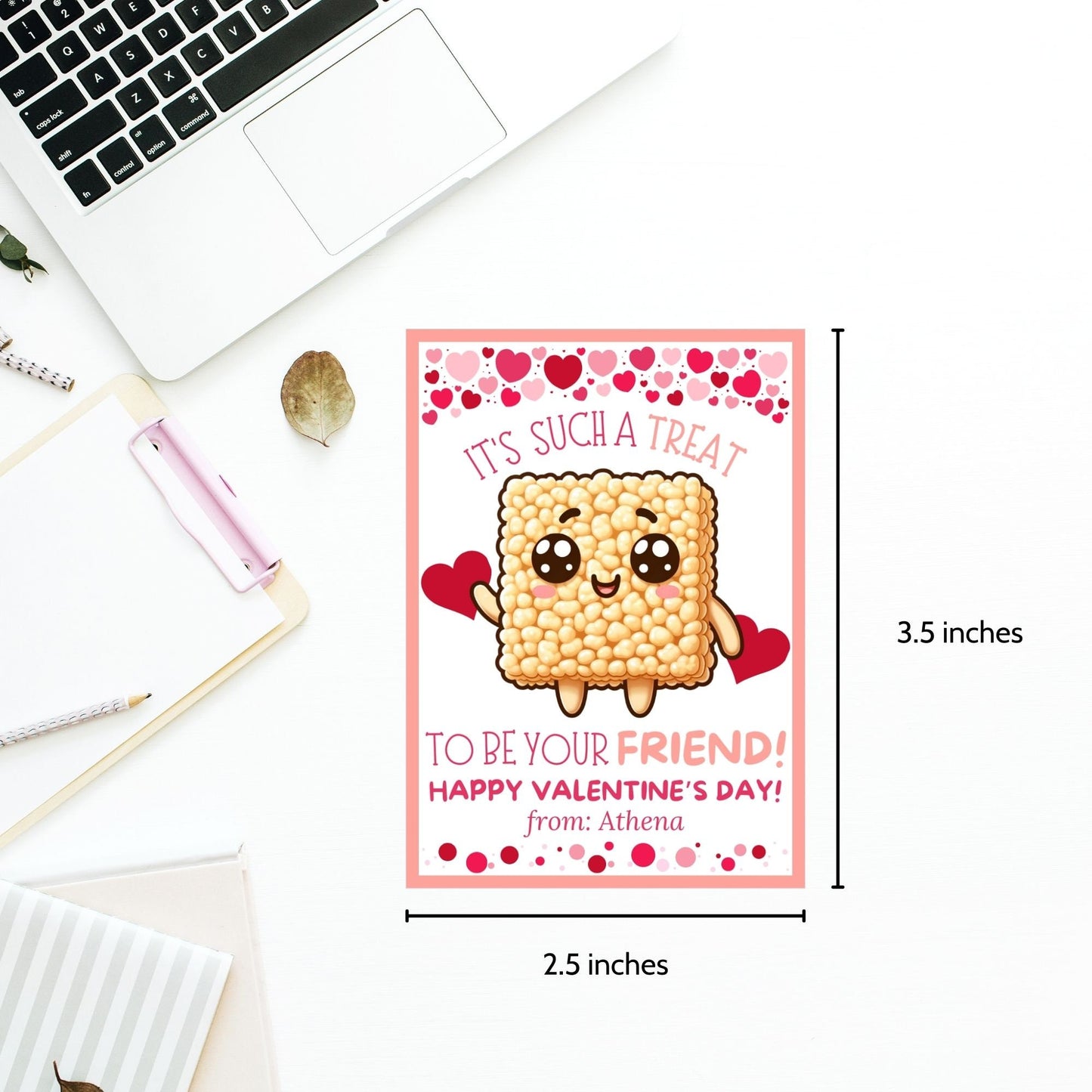 Rice Krispy Treat Printable Valentine Cards | Rice Crispies | Kids Classmate Classroom Friend Snack Bars | Pdf Printable Editable Name