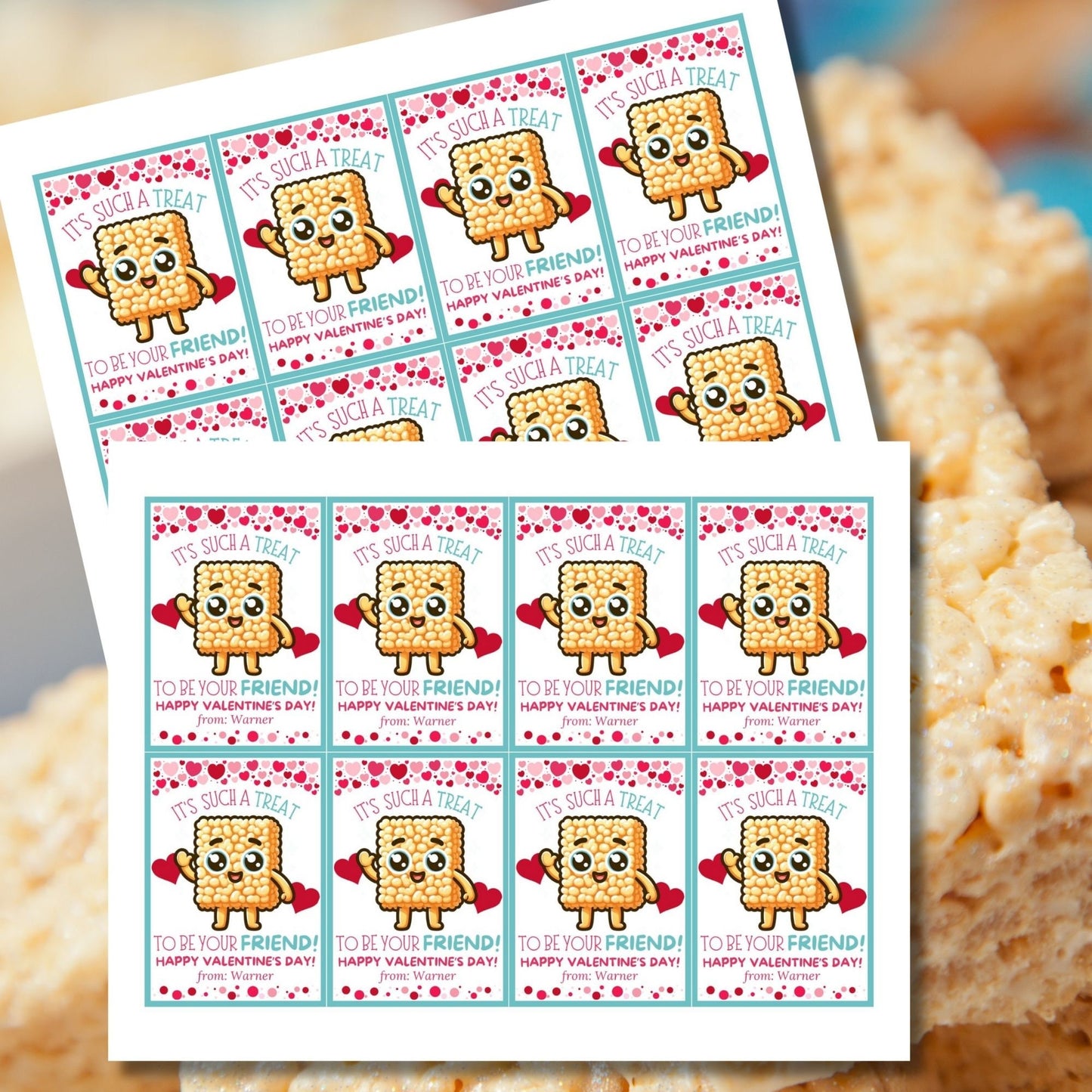 Boy Valentine | Rice Krispy Treat Printable Gift Tag | Rice Crispies | Kids Classmate Classroom Friend Snack Bars | Pdf Editable Name