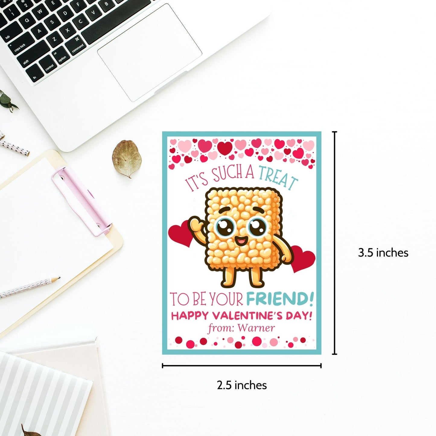 Boy Valentine | Rice Krispy Treat Printable Gift Tag | Rice Crispies | Kids Classmate Classroom Friend Snack Bars | Pdf Editable Name