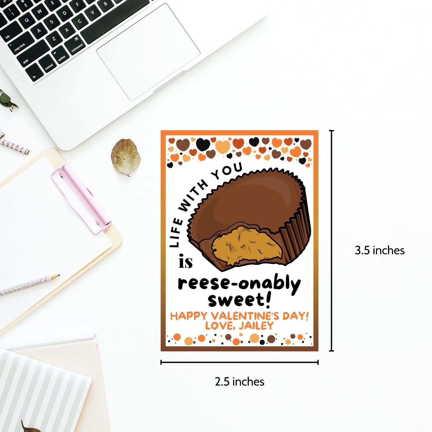 Peanut Butter Cup Reese-onably Sweet Valentine Printable Editable Gift Tag | Teacher Friend Staff Coworker Class Sticker Appreciation Gift