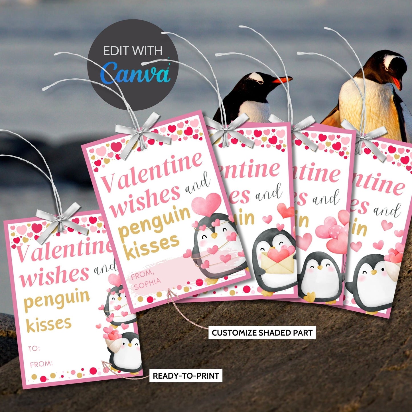 Kids Valentines Penguin Gift Tag | Penguin Valentine Cards | Instant Download | Classroom Friend Coworker Cute Animal Valentines Day Cards