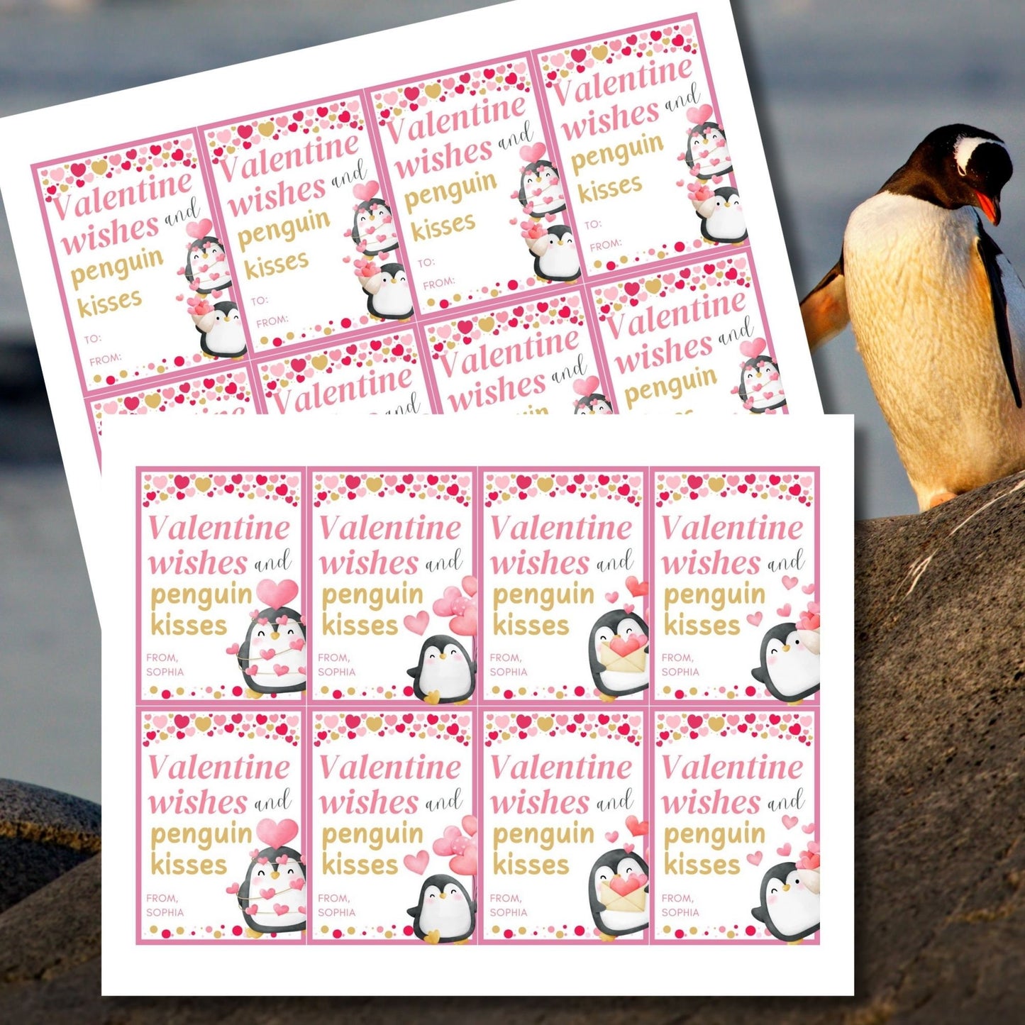 Kids Valentines Penguin Gift Tag | Penguin Valentine Cards | Instant Download | Classroom Friend Coworker Cute Animal Valentines Day Cards