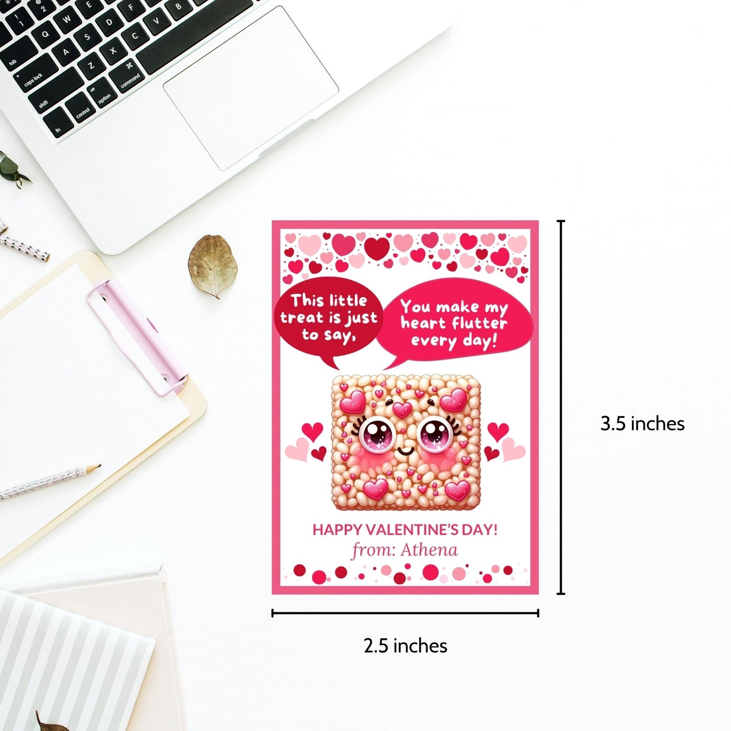 Kids Rice Krispy Crispies Sweet Treat Cute Printable Valentine Card Tag | Classmate Classroom Friend Kawaii Snack Bar Favor Tag