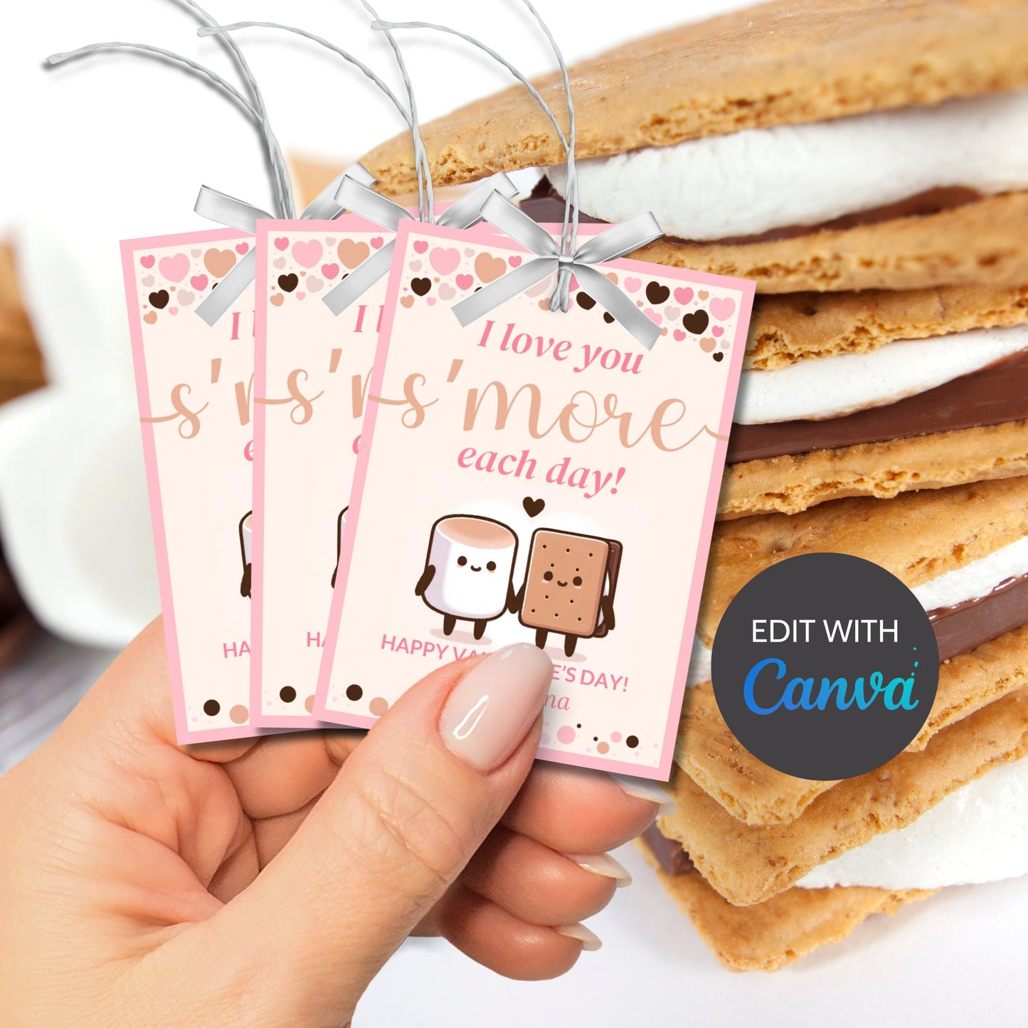 I Love You Smore Each Day Valentine Printable Tag | Editable | Smores Bar | Smores Valentine | Teacher Friend Classmate Smores