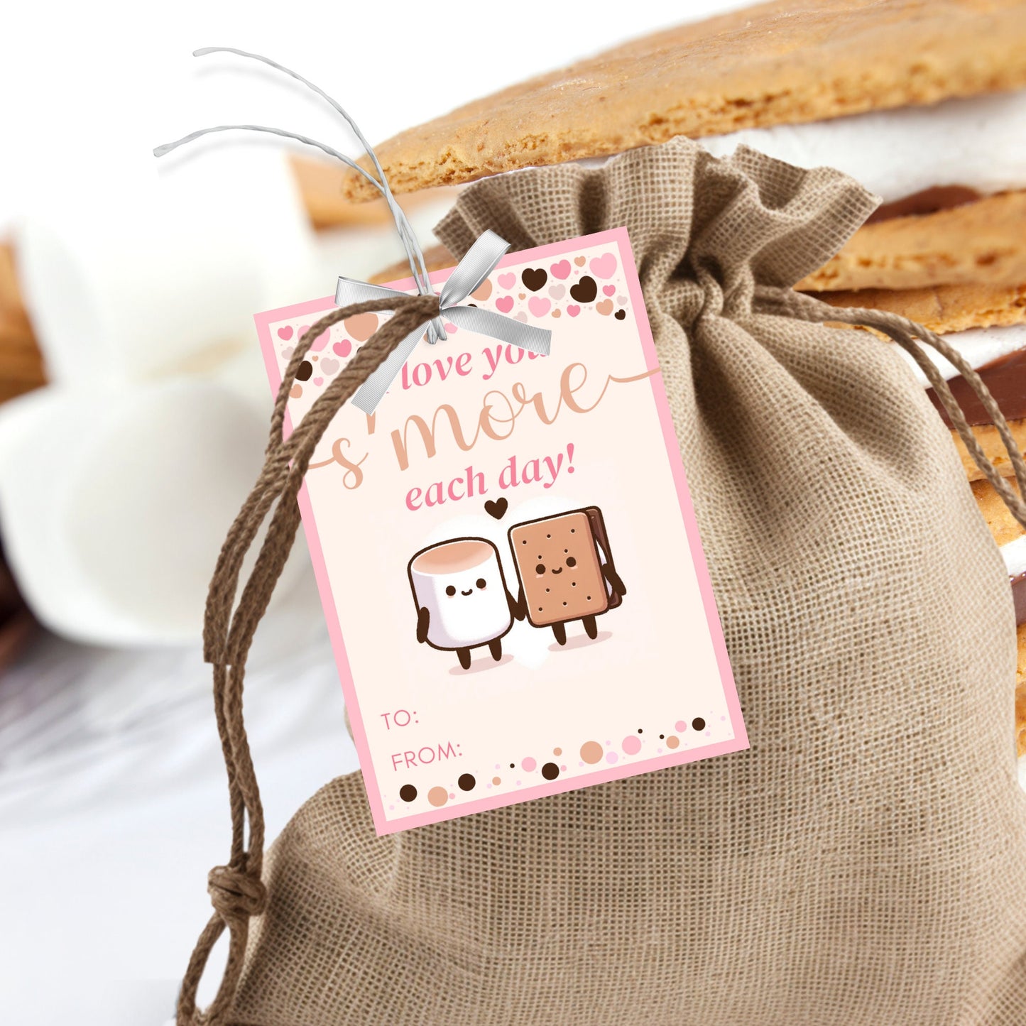 I Love You Smore Each Day Valentine Printable Tag | Editable | Smores Bar | Smores Valentine | Teacher Friend Classmate Smores