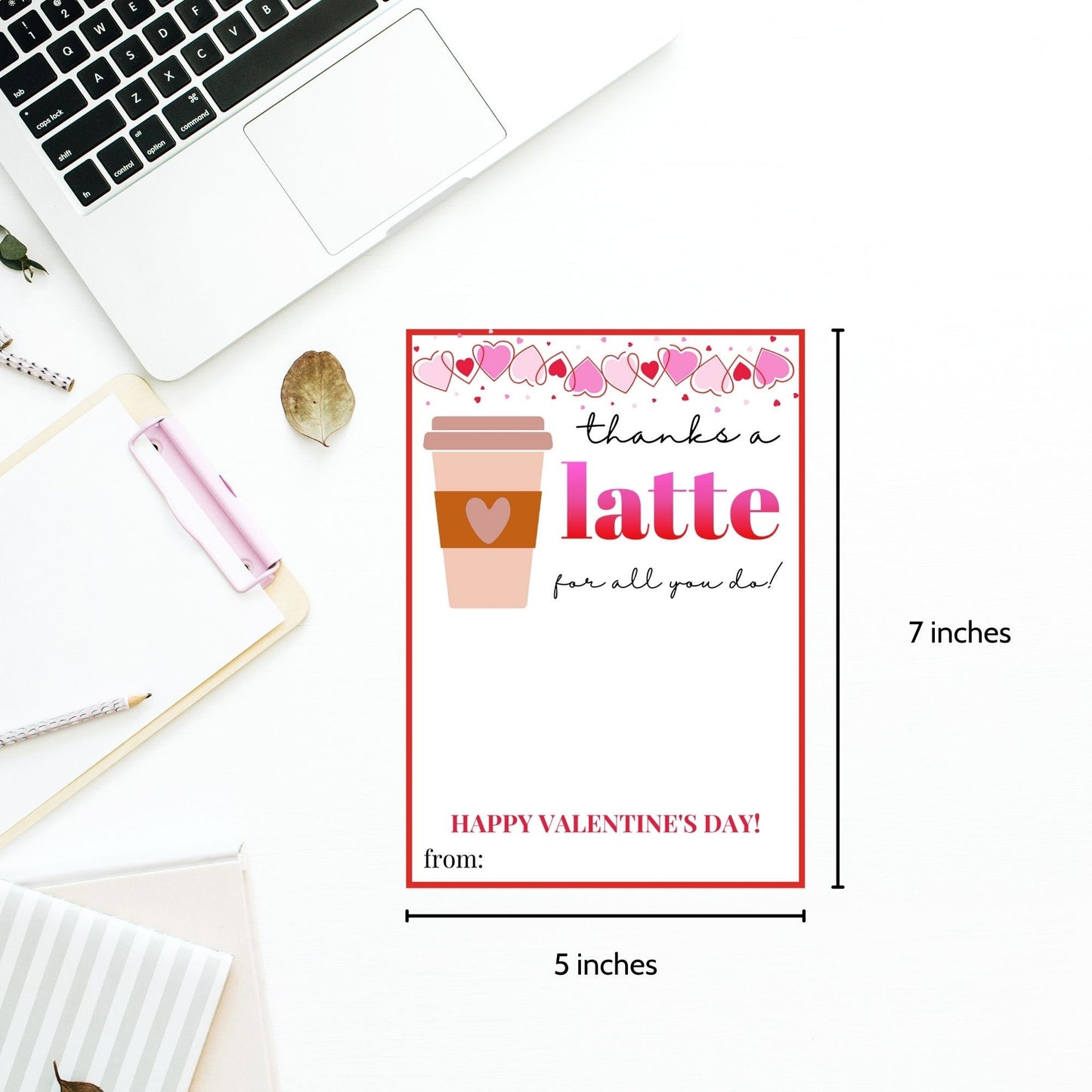 Thanks a Latte Valentine Gift Card Holder | Coffee Gift Card Teacher Nurse PTA PTO Coworker Colleague Friend Gift Card | Pink Beige Tan Red
