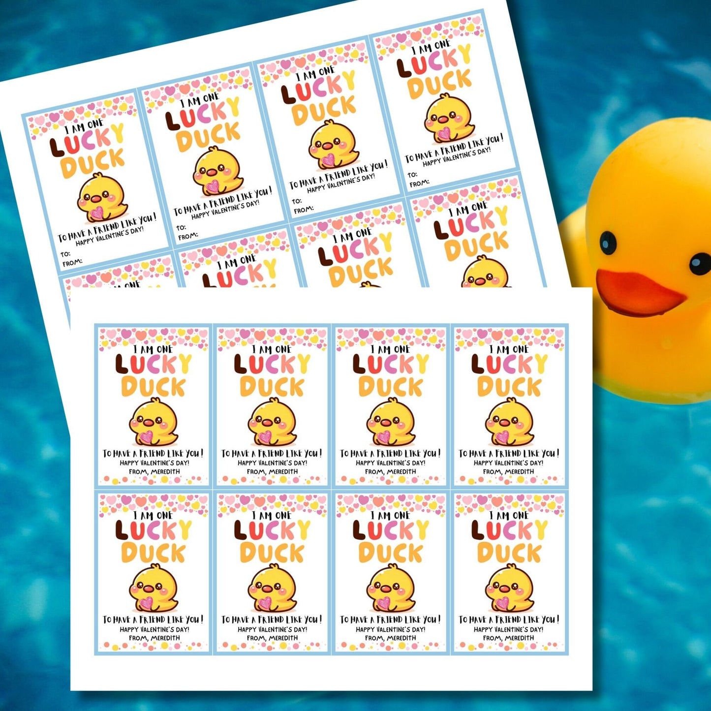 Lucky Duck Valentine Friend Printable Tag | Editable With Canva | Editable Rubber Duck Valentines Day Gift Tags | One Lucky Duck