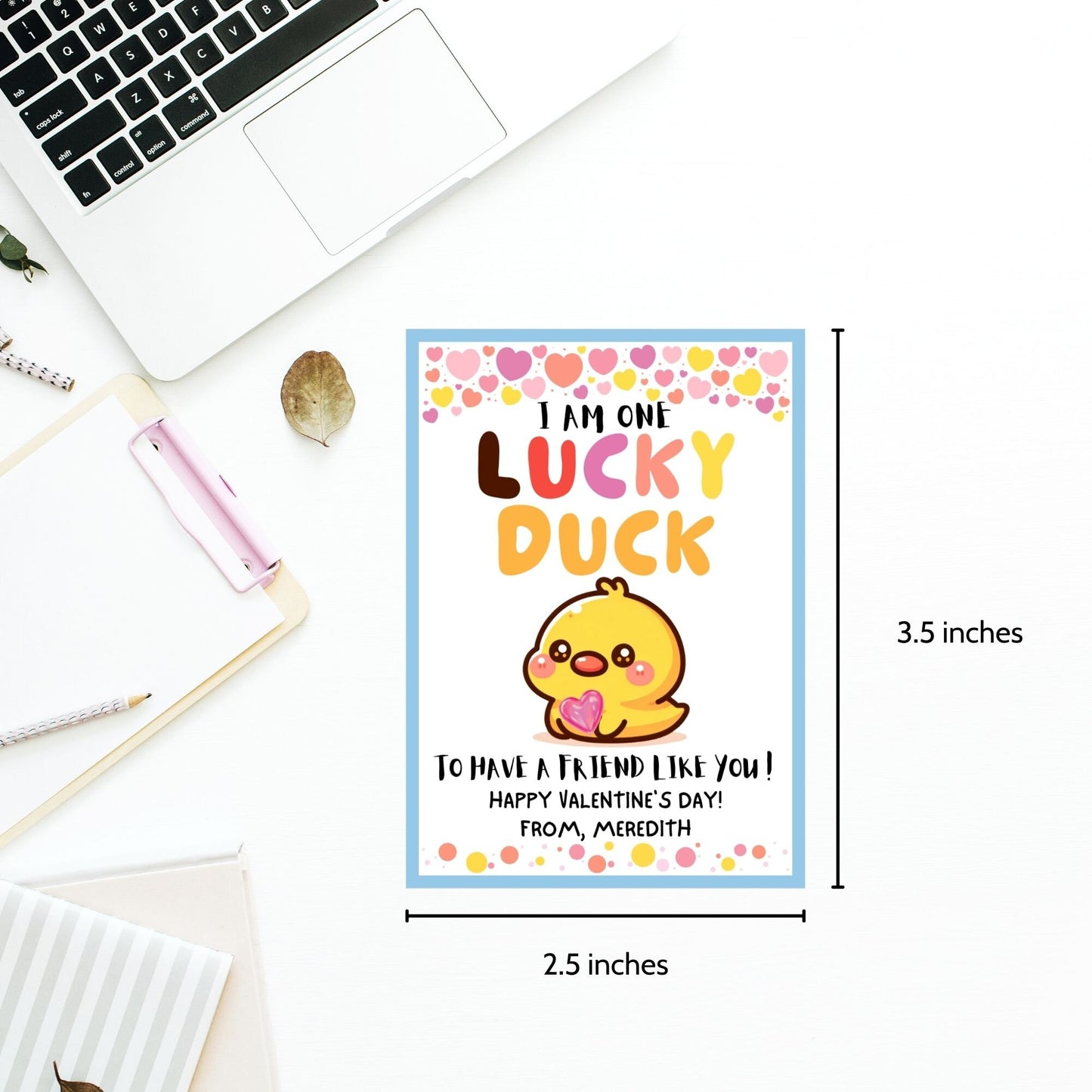 Lucky Duck Valentine Friend Printable Tag | Editable With Canva | Editable Rubber Duck Valentines Day Gift Tags | One Lucky Duck