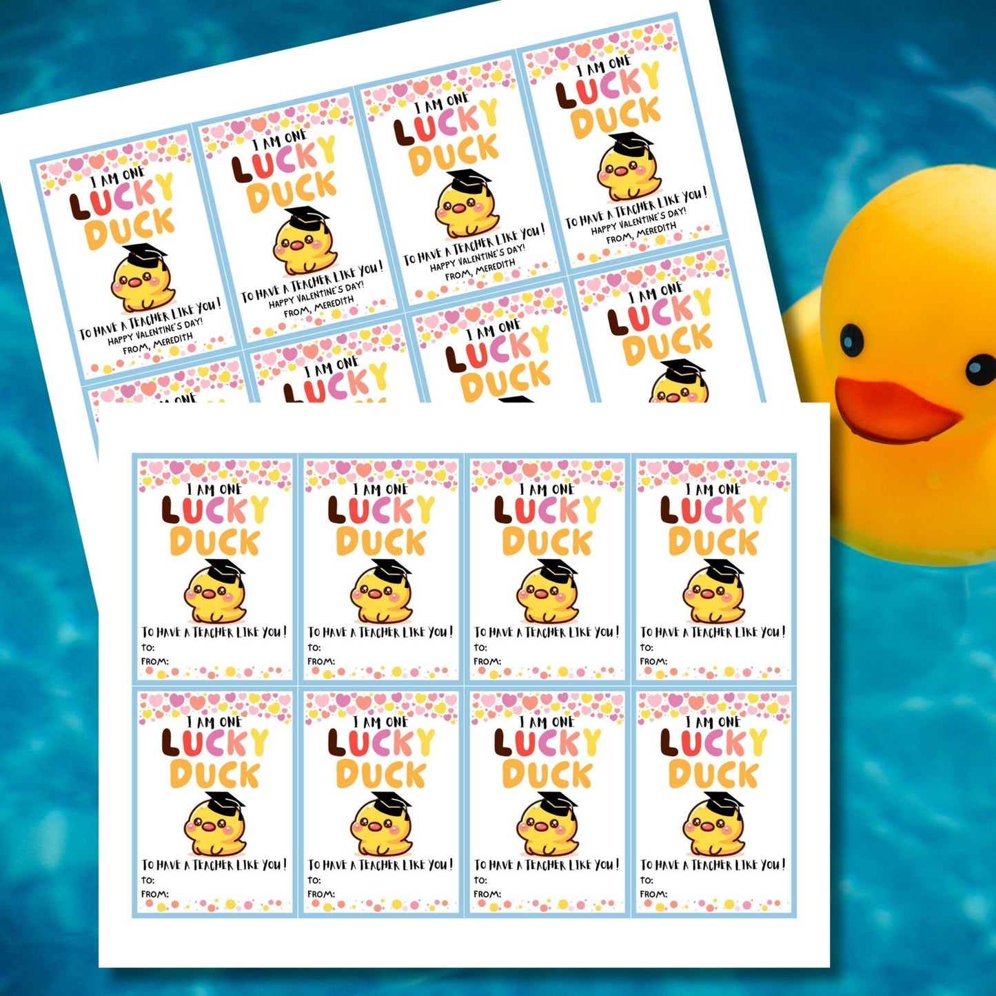 Lucky Duck Valentine Teacher Printable Tag | Editable With Canva | Editable Rubber Duck Valentines Day Gift Tags | One Lucky Duck