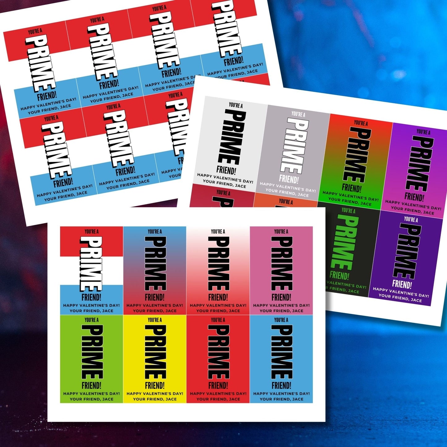 Editable Prime Friend Valentines Day Printable Gift Tags | Sports Drink Valentine Energy Drink Packet Hydration Powder Class Boy Bro Bruh