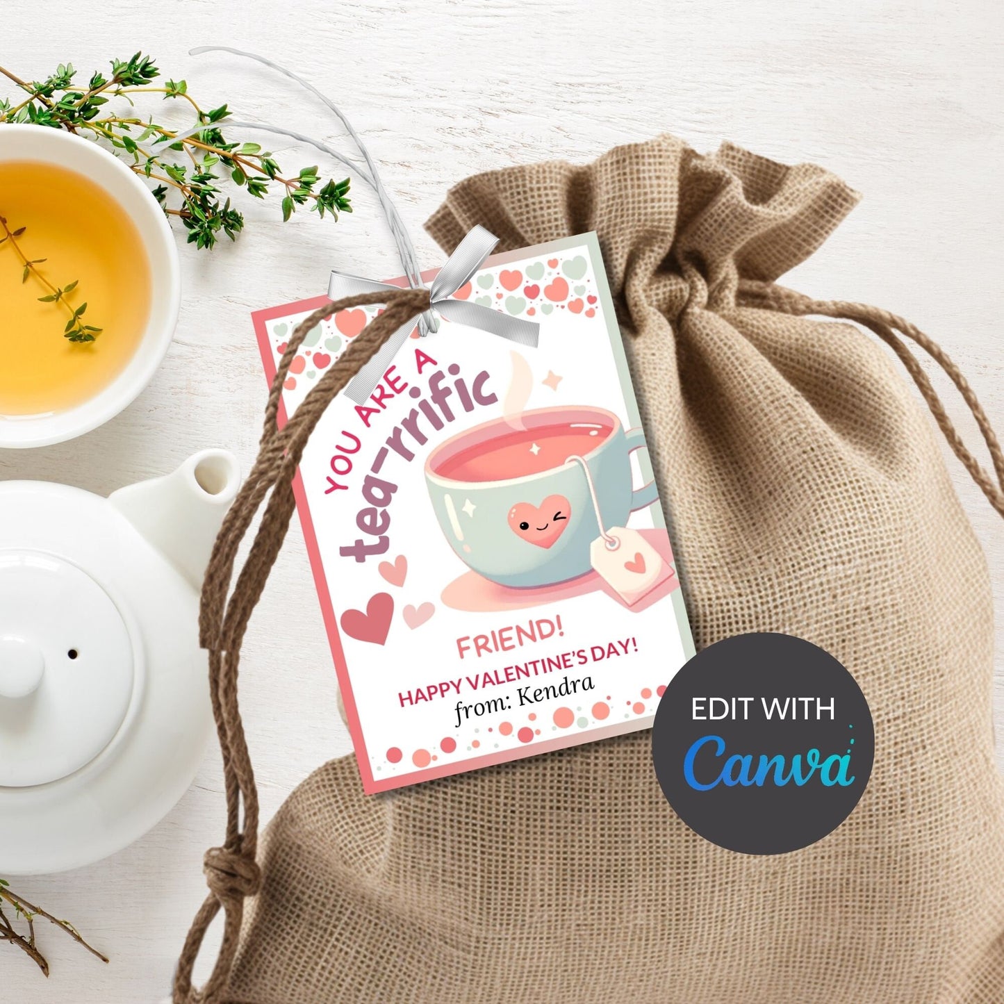 Tea Valentine Printable Card Tag | Kawaii Cute Romantic Gift | Tea Card | Cute Tea | Tea Valentine | Food Pun