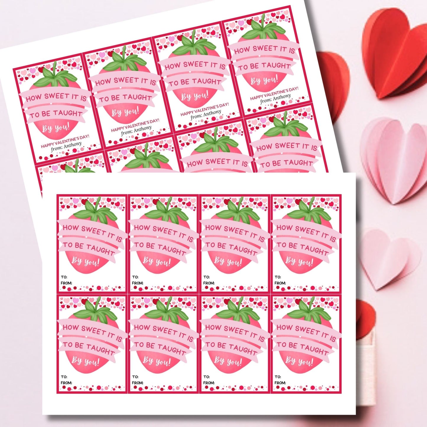 Teacher How Sweet It is Valentine Gift Tag | Strawberry Dipped Thank You Tag | Teacher Gift | Teacher Valentines | Easy Staff Valentine