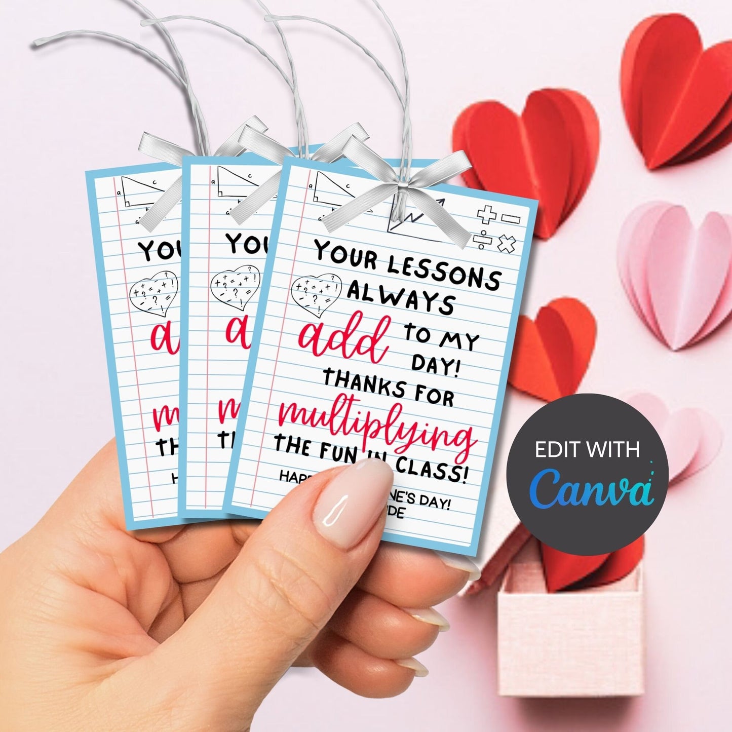 Math Teacher Valentine Gift Tag | Thank You Tag | Educator Student Teacher Staff | Teacher Valentines | Easy | Add Multiply