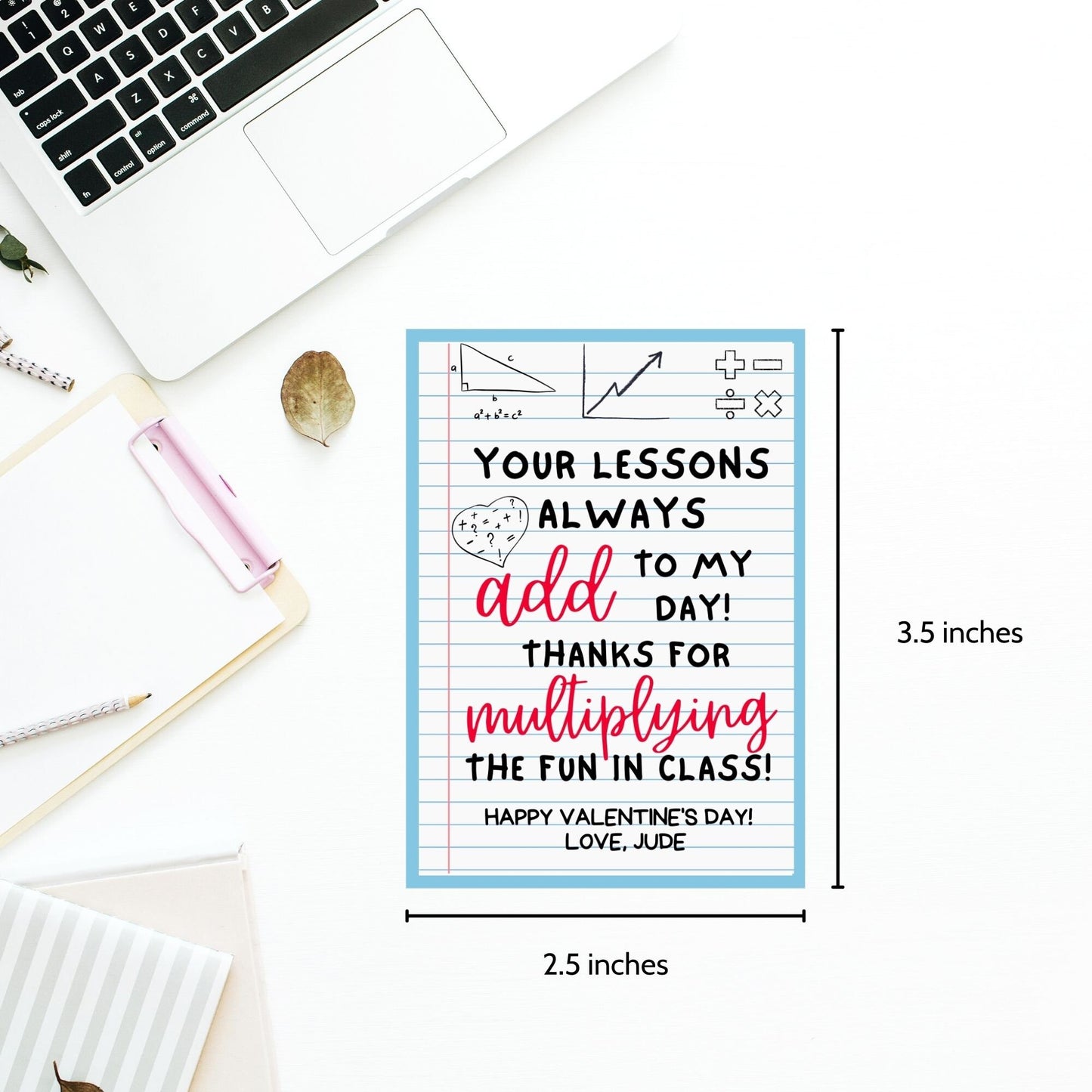 Math Teacher Valentine Gift Tag | Thank You Tag | Educator Student Teacher Staff | Teacher Valentines | Easy | Add Multiply