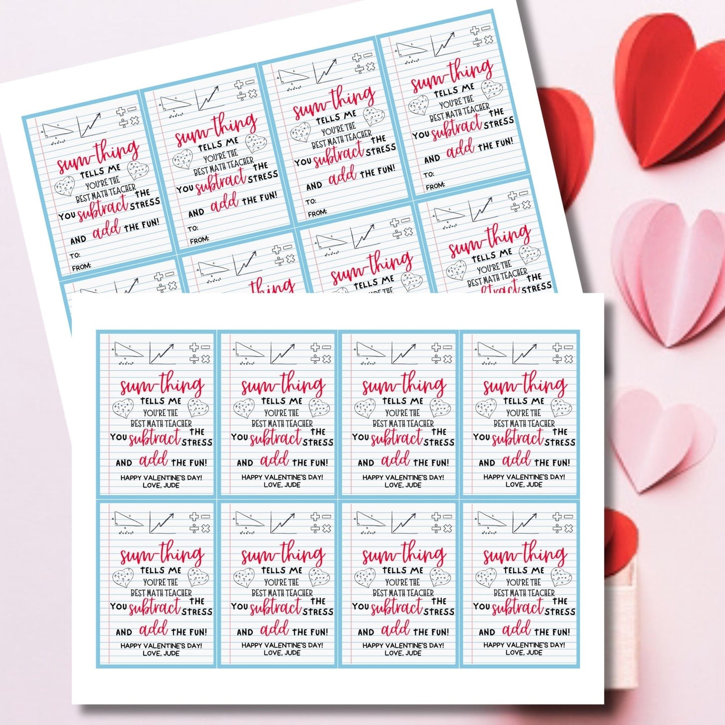 Math Teacher Valentine Gift Tag | Sumthing Tells Me | Multiply Fun | Subtract Stress | Thank You Tag | Educator Student Teacher Staff