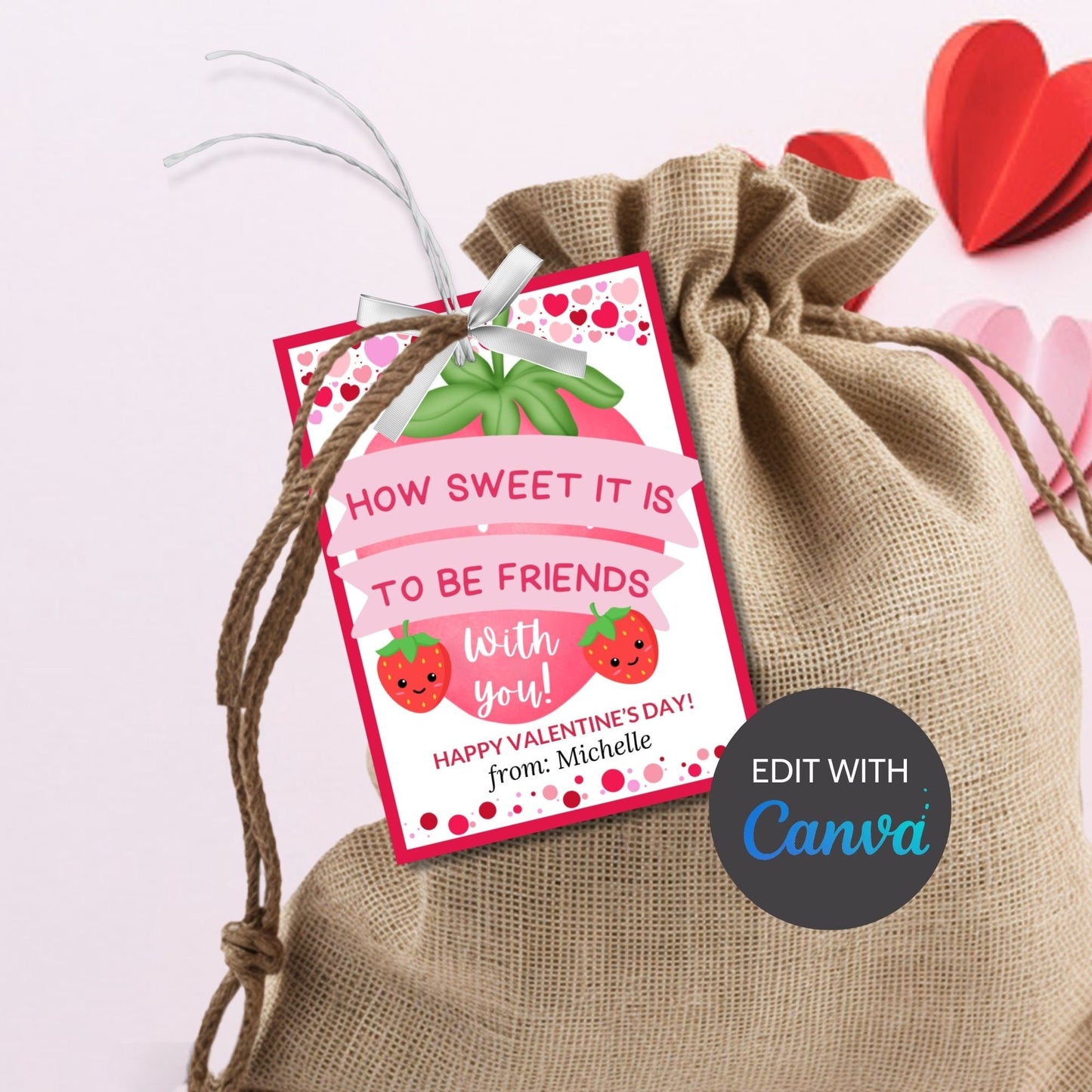 How Sweet It is To Be Friends With You Valentine Gift Tag | Strawberry Dipped Thank You Tag | Strawberry Berry Valentine | Galentine