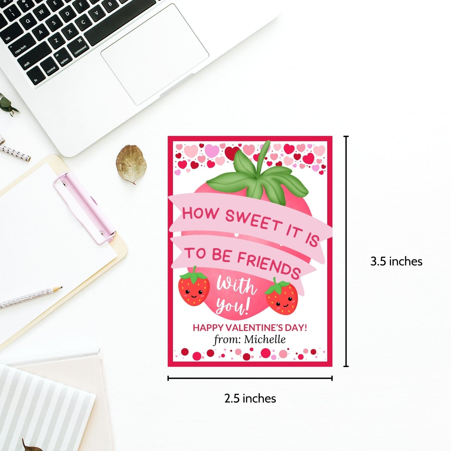 How Sweet It is To Be Friends With You Valentine Gift Tag | Strawberry Dipped Thank You Tag | Strawberry Berry Valentine | Galentine
