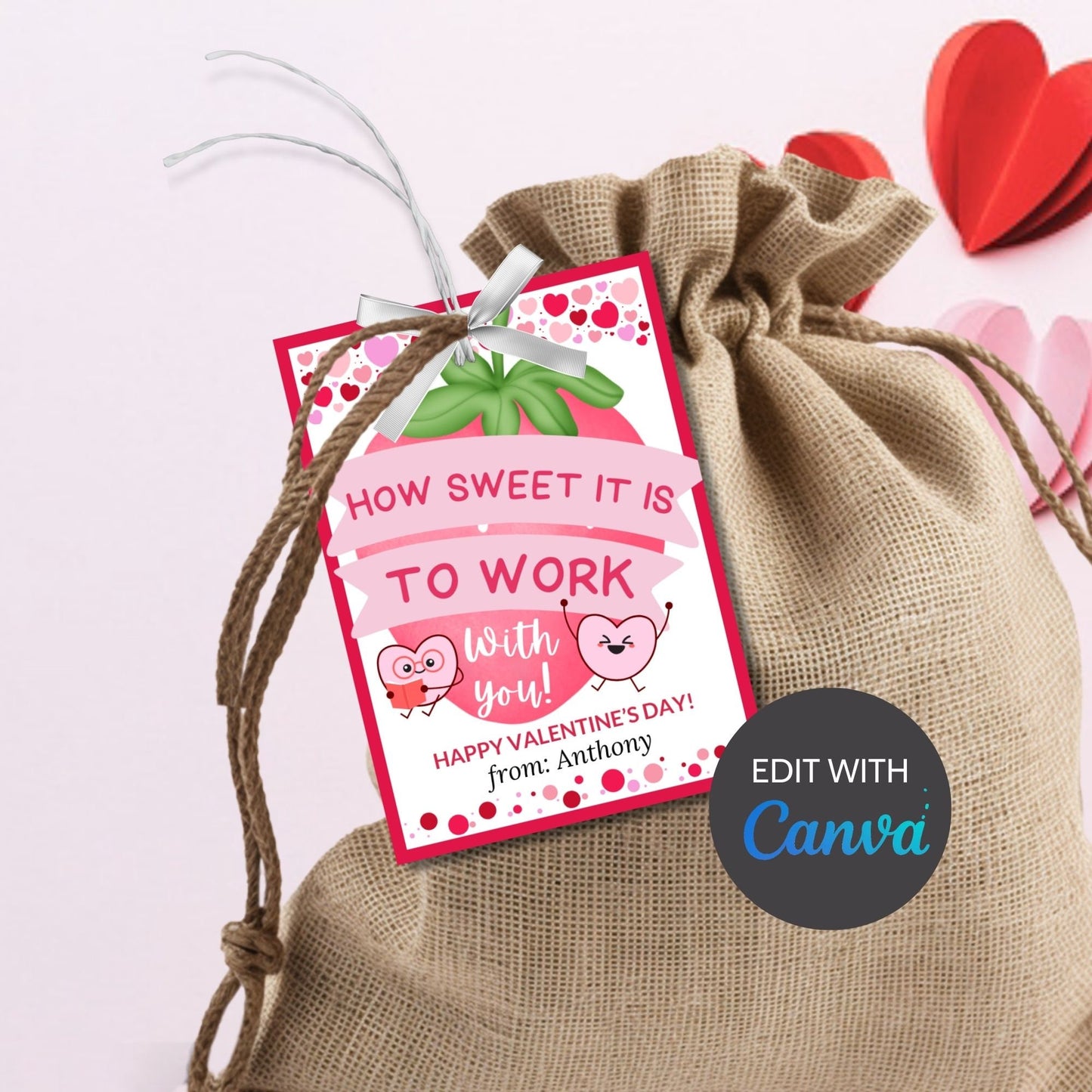 How Sweet It is To Work With You Valentine Gift Tag | Coworker Client Staff | Strawberry Dipped Thank You | Berry Valentine