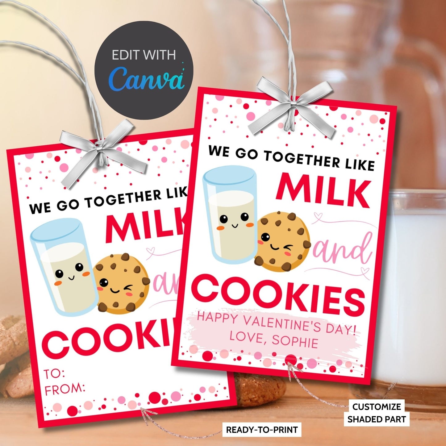 Cookie Valentine Printable Tag | Kids Valentines | We Go Together Like | Classroom School Valentines | Food Pun | Instant Download