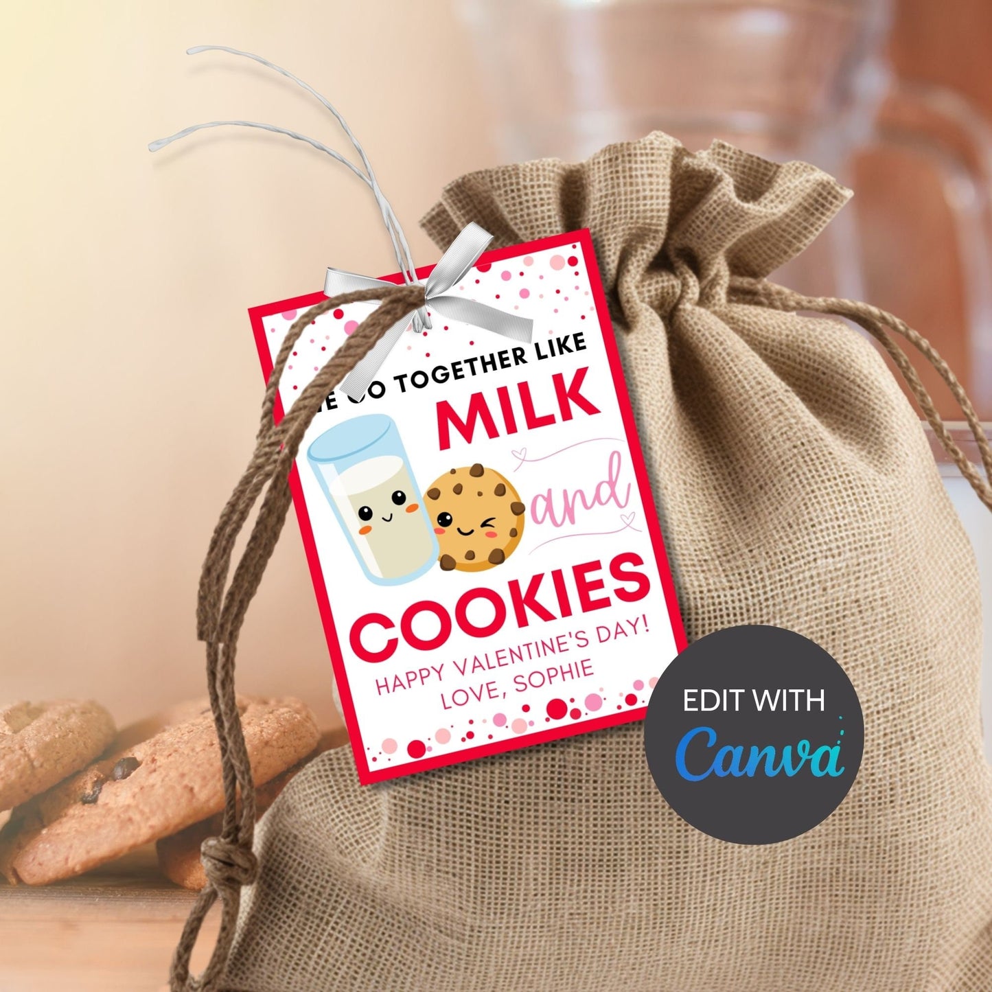 Cookie Valentine Printable Tag | Kids Valentines | We Go Together Like | Classroom School Valentines | Food Pun | Instant Download