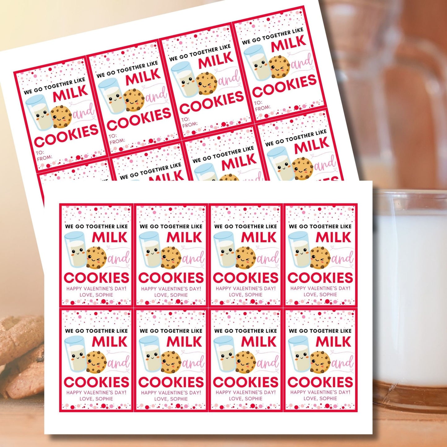 Cookie Valentine Printable Tag | Kids Valentines | We Go Together Like | Classroom School Valentines | Food Pun | Instant Download