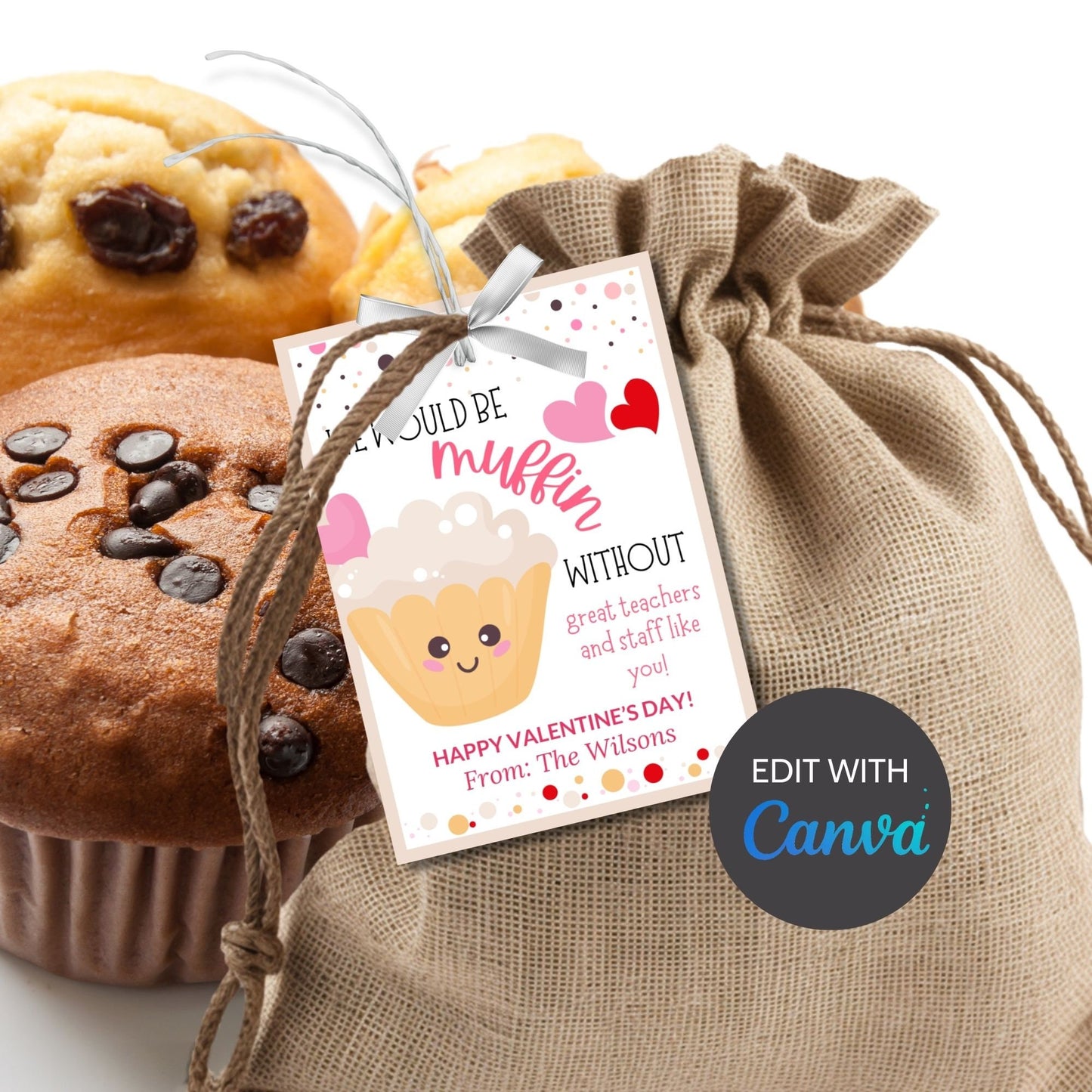 Muffin Valentine Gift Tag Stickers | Would Be Muffin Without | Teacher Staff Family Thank You | Baked Goods Love | Cute Funny Valentine Pun