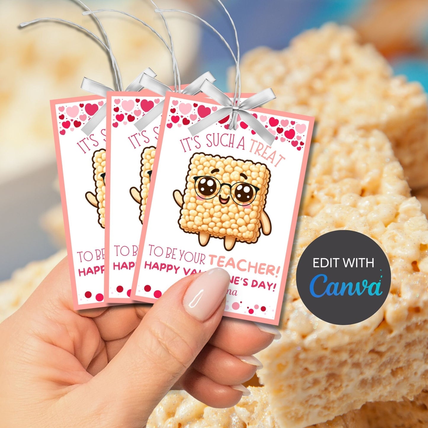 From Teacher To Students Rice Krispy Treat Printable Valentine | Rice Crispies | Teacher Educator Staff Friend Snack Bars | Editable Name