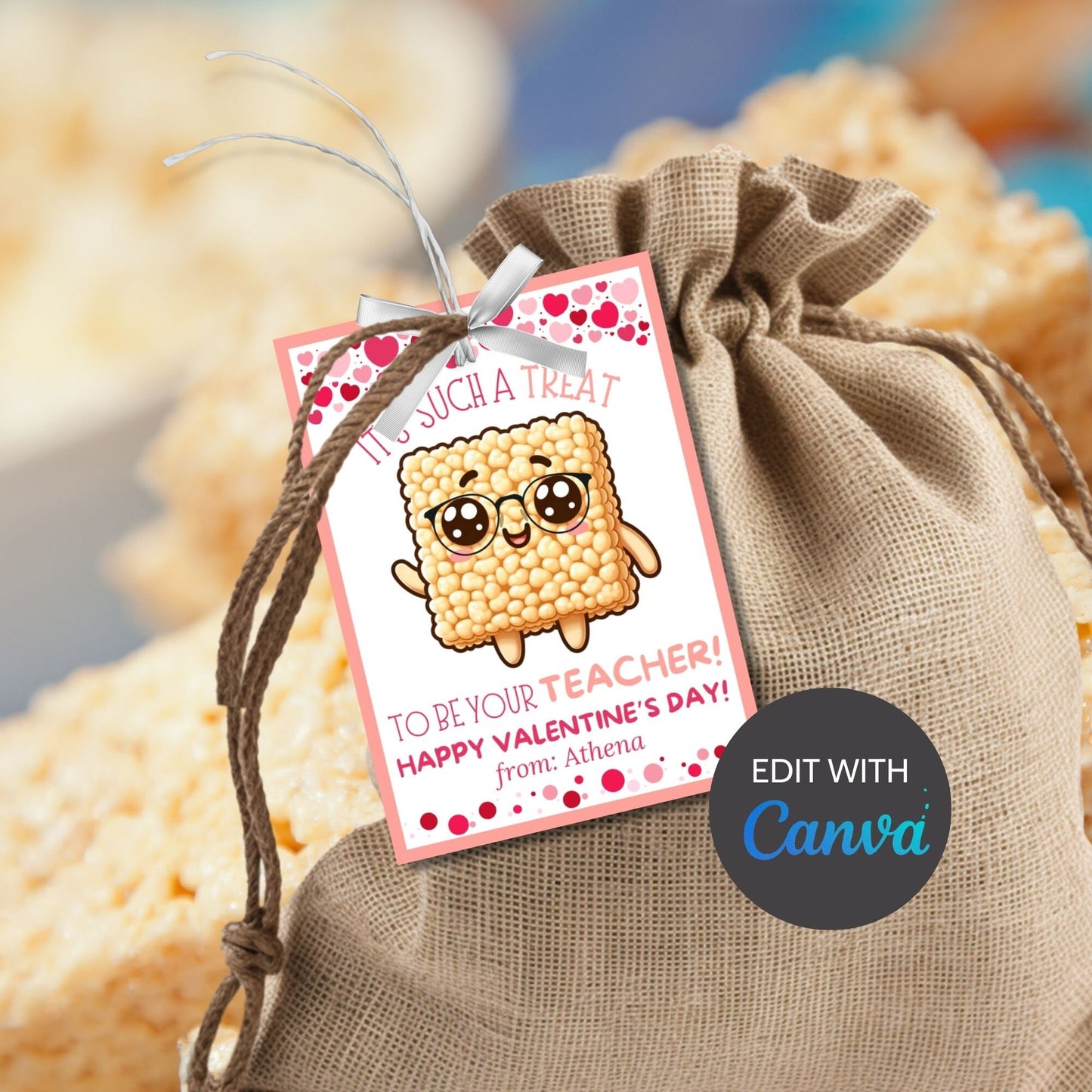 From Teacher To Students Rice Krispy Treat Printable Valentine | Rice Crispies | Teacher Educator Staff Friend Snack Bars | Editable Name