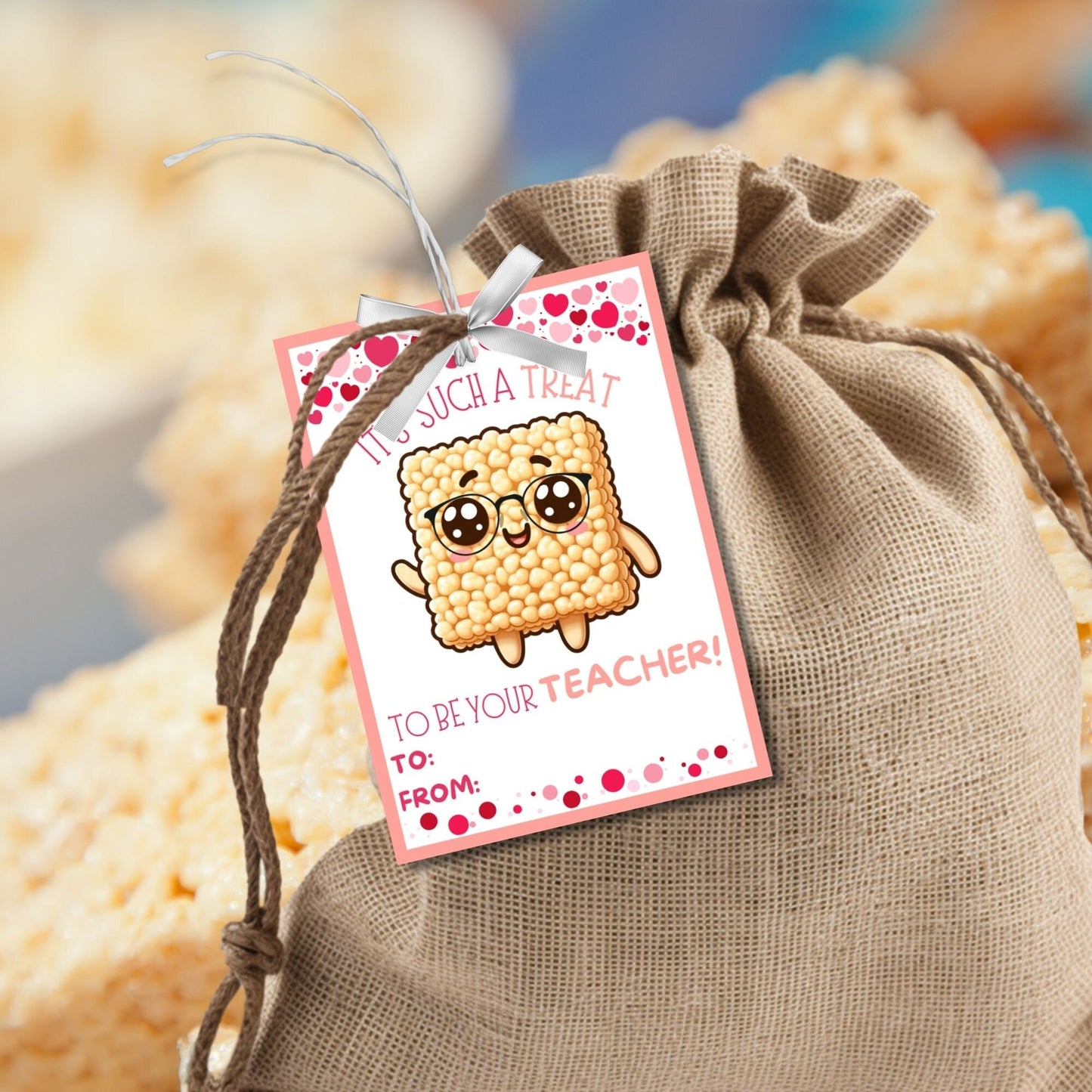 From Teacher To Students Rice Krispy Treat Printable Valentine | Rice Crispies | Teacher Educator Staff Friend Snack Bars | Editable Name