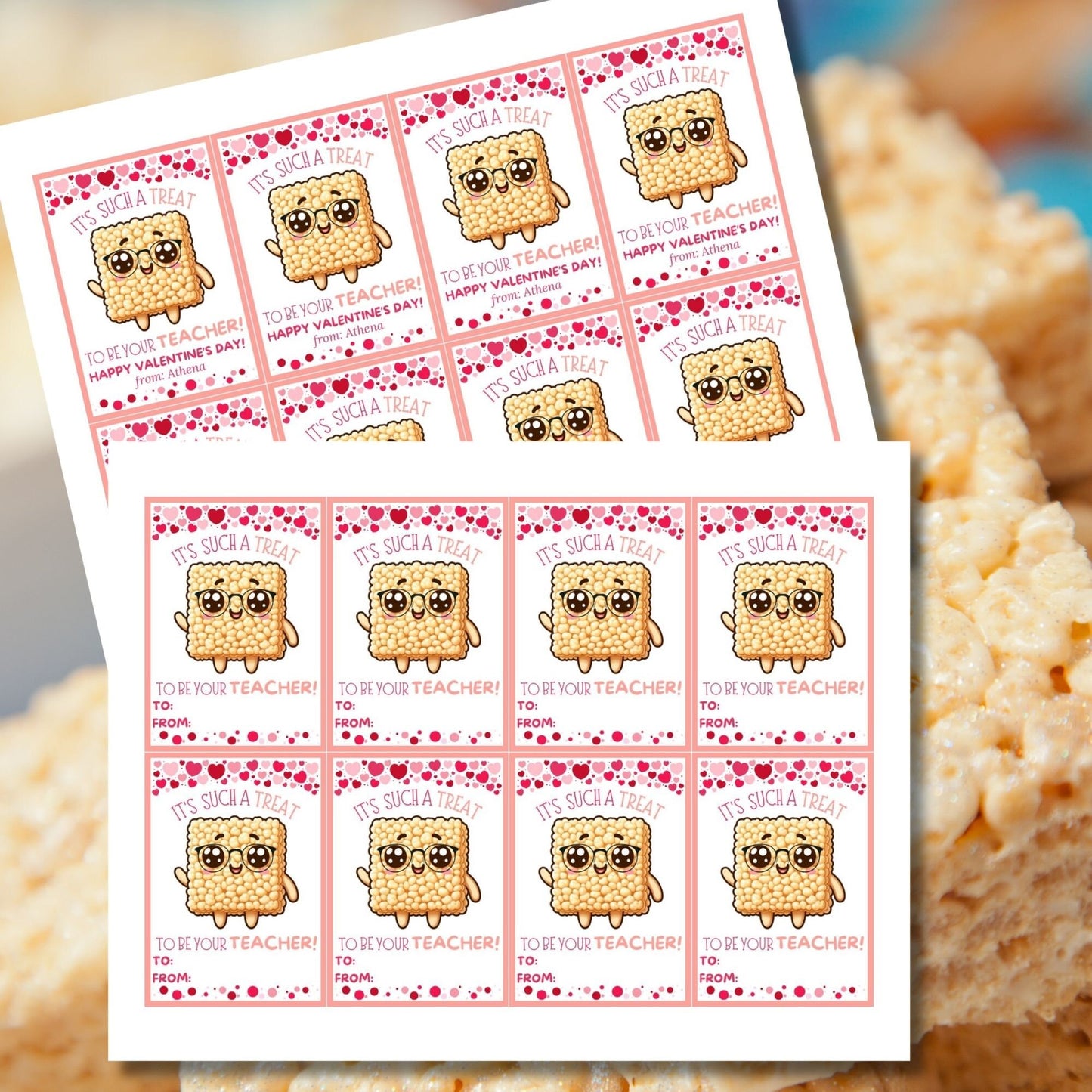 From Teacher To Students Rice Krispy Treat Printable Valentine | Rice Crispies | Teacher Educator Staff Friend Snack Bars | Editable Name