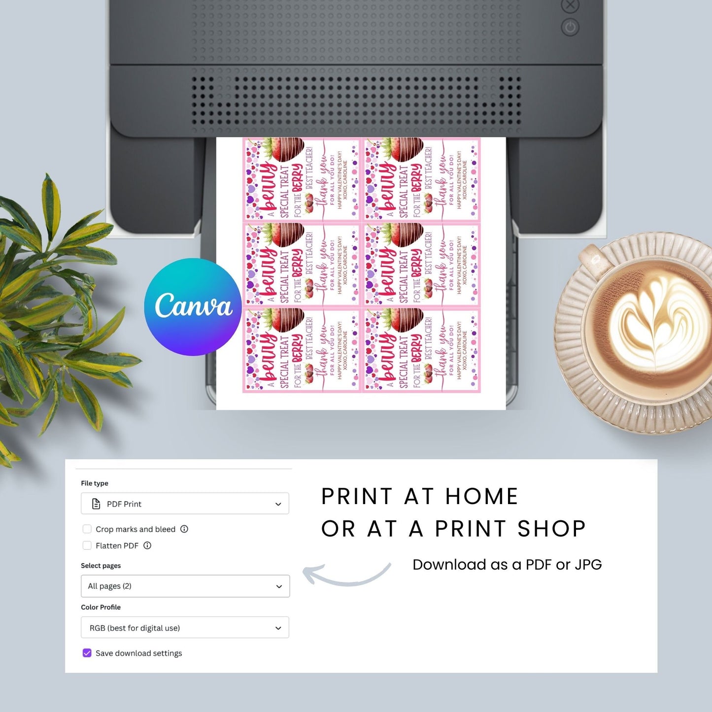Berry Valentine Printable Tag | Teacher Kid Class School Valentines | Chocolate Dipped Strawberry | Berry Special Treat | Berry Best Teacher
