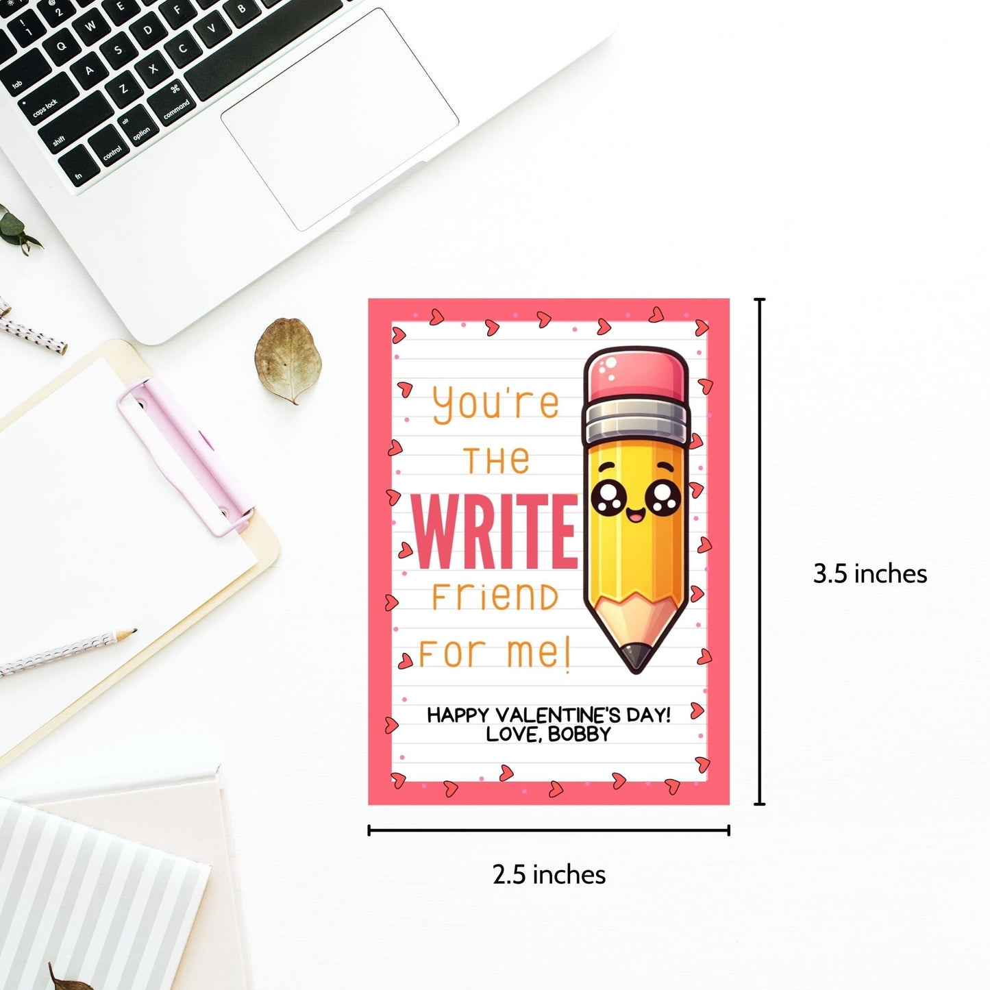 Pencil Valentine Printable Tags | Youre The Write Friend | Pencil Tag Valentines Day Printable | Kids Class Student Friend Valentine Cards