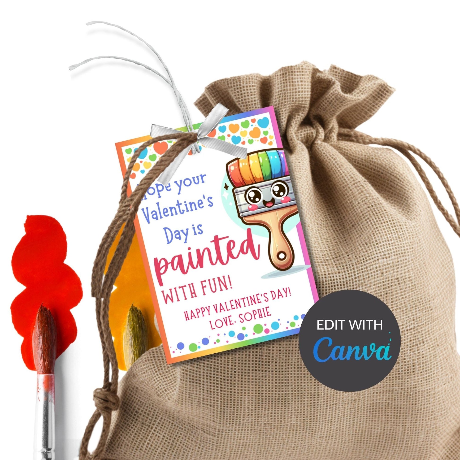 Paint Printable Valentine Tag | Painted Fun | Instant Download | Valentine Art Tag | Toddler Kids Class Students Colorful Valentines