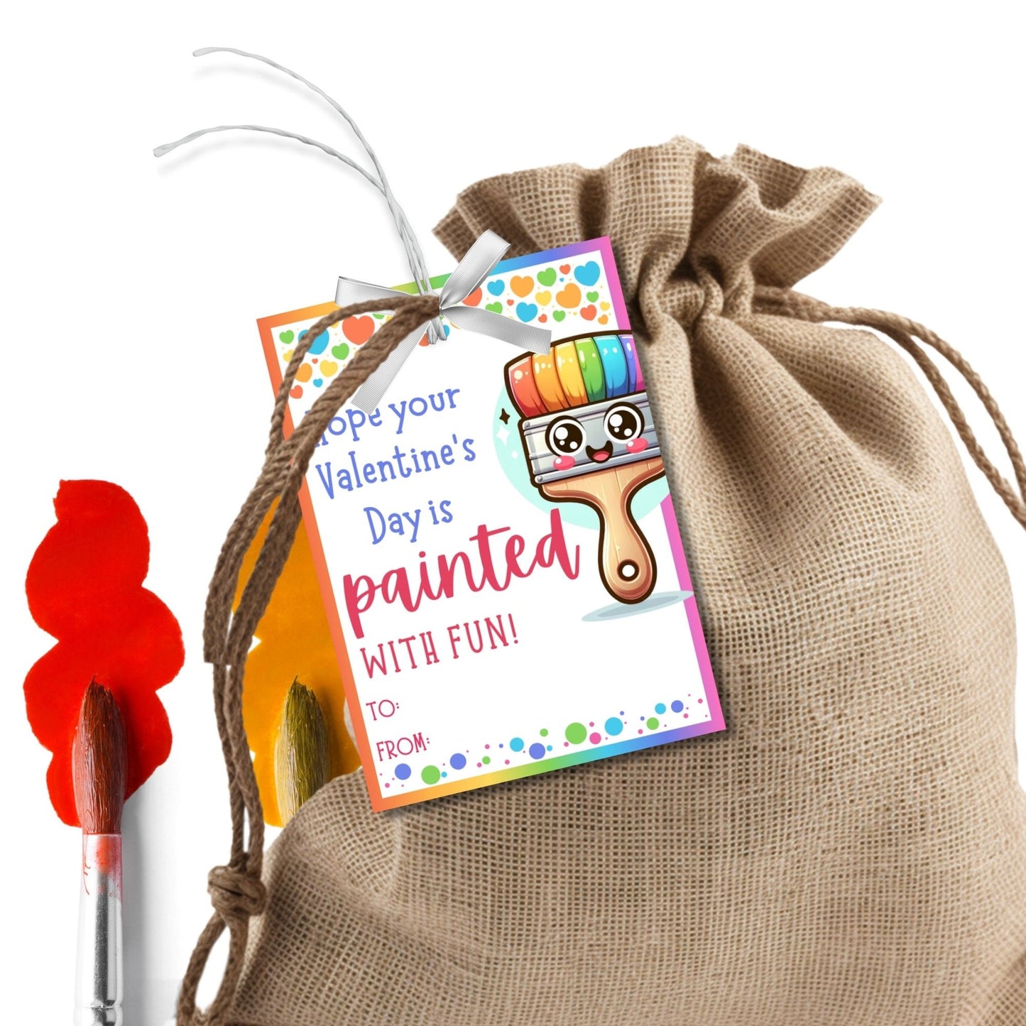 Paint Printable Valentine Tag | Painted Fun | Instant Download | Valentine Art Tag | Toddler Kids Class Students Colorful Valentines