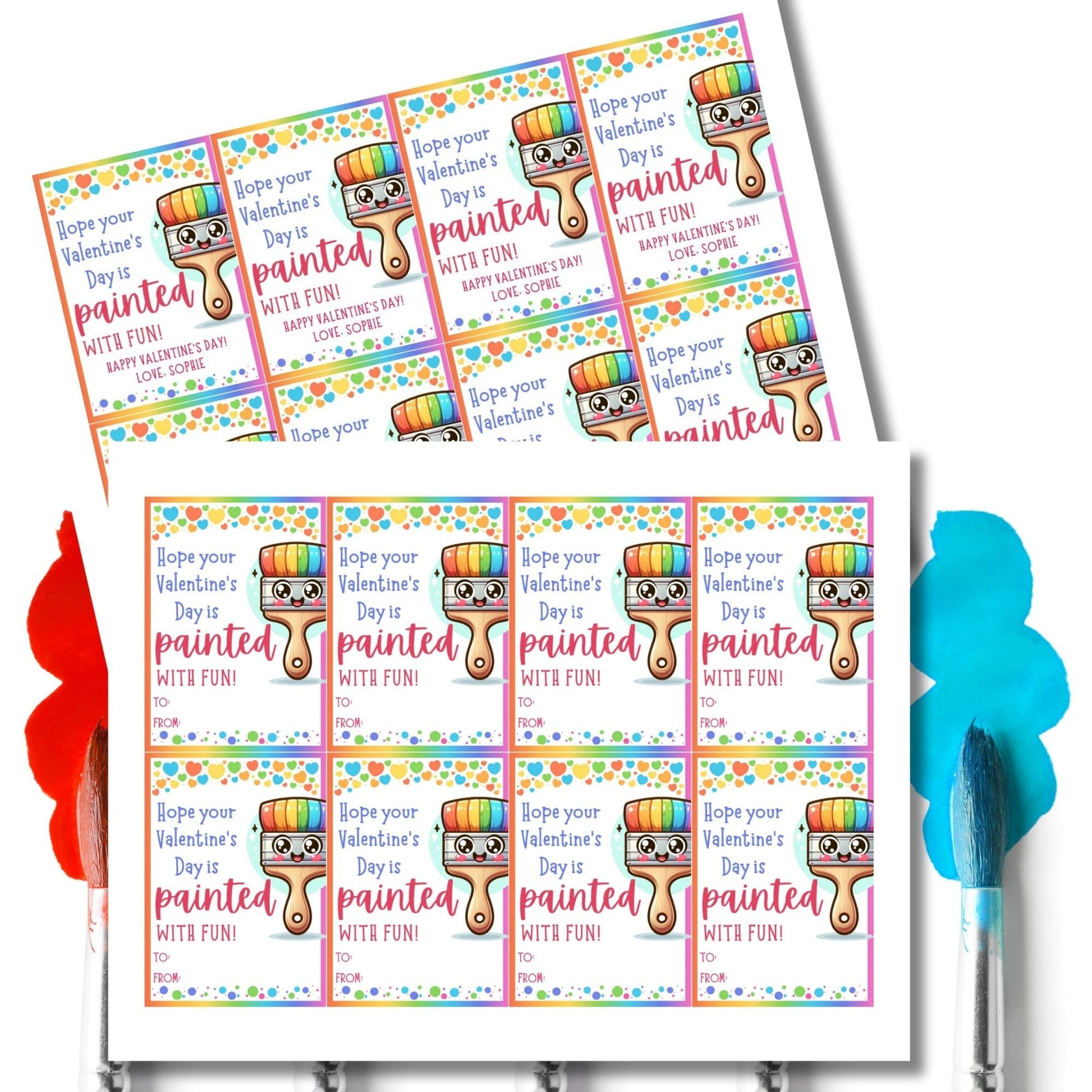 Paint Printable Valentine Tag | Painted Fun | Instant Download | Valentine Art Tag | Toddler Kids Class Students Colorful Valentines